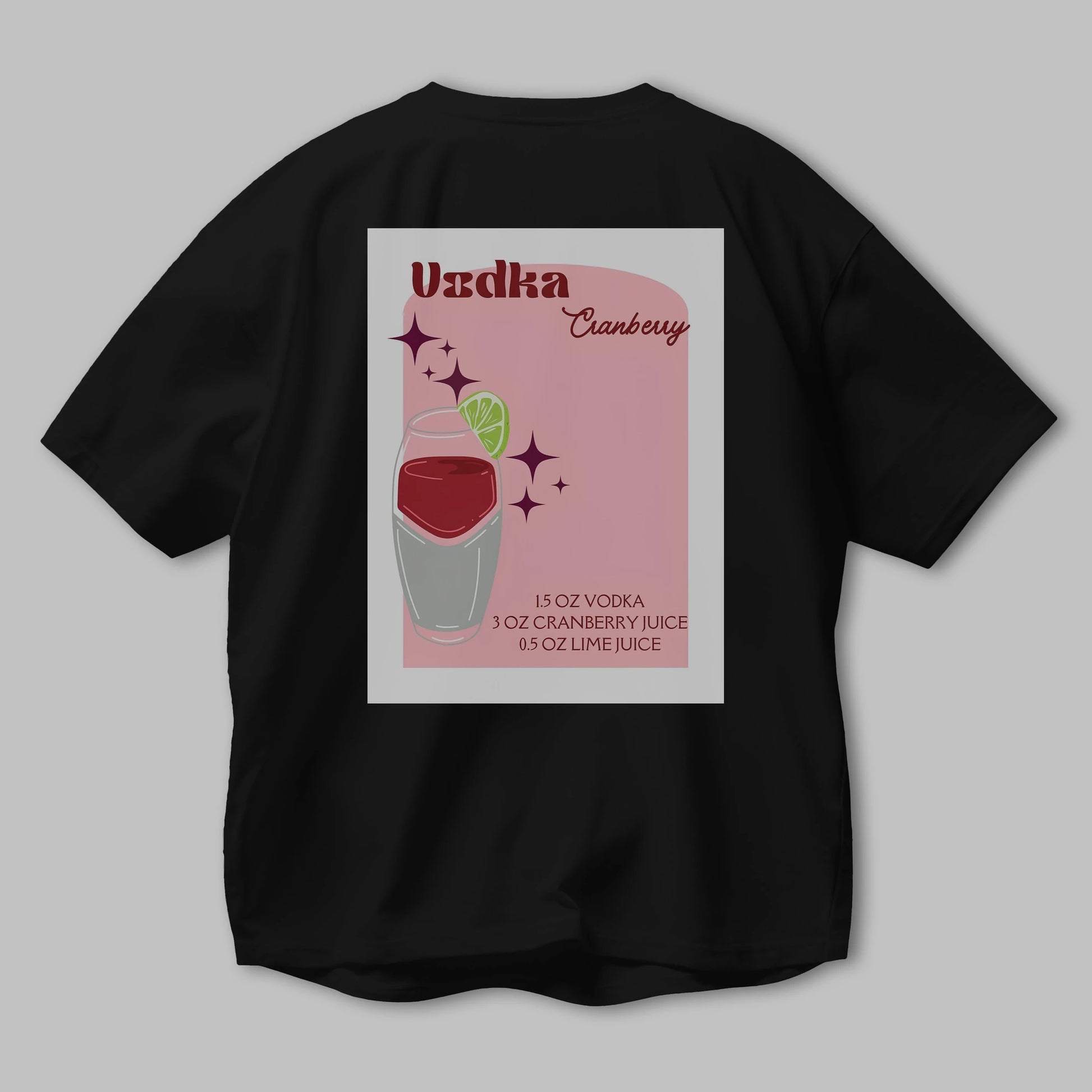 Vodka Cranberry 2 Arka Baskılı Oversize t-shirt Erkek Kadın Unisex %100 Pamuk Bisiklet Yaka tişort
