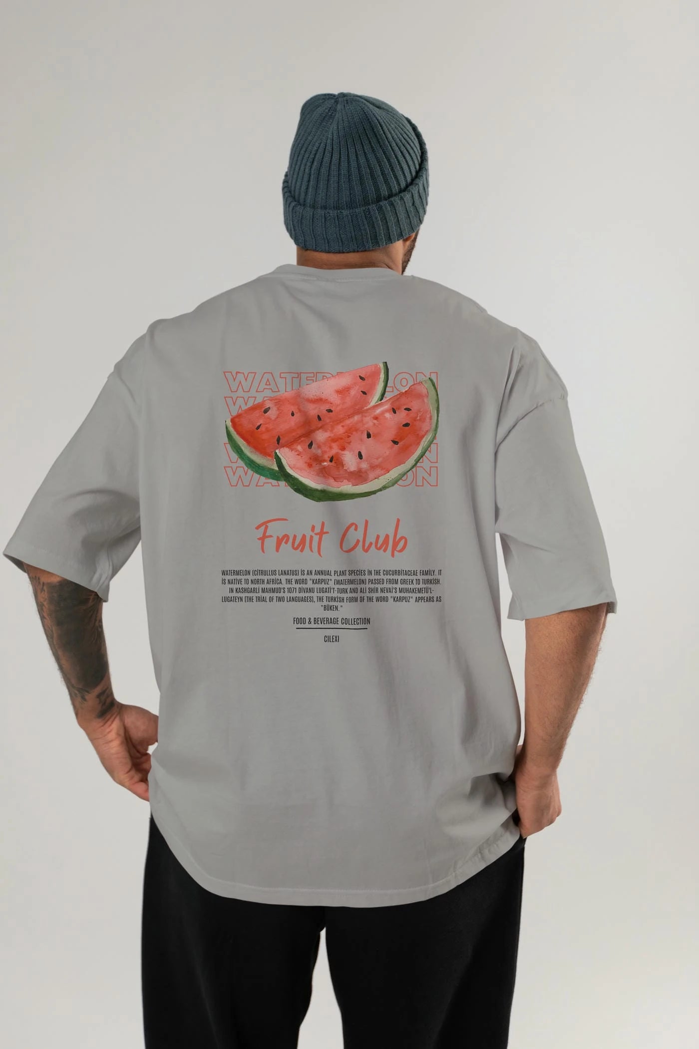 Watermelon Arka Baskılı Oversize t-shirt Erkek Kadın Pamuk Bisiklet Yaka tişort