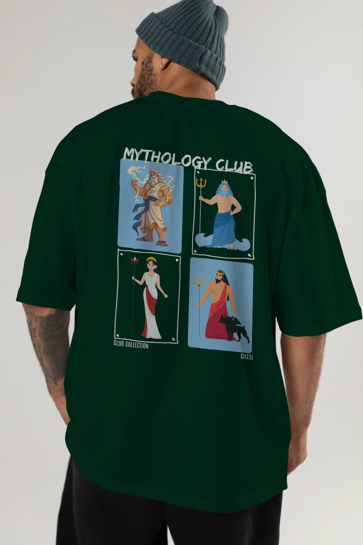 Mythology Club 2 Arka Baskılı Oversize t-shirt Erkek Kadın %100 Pamuk Bisiklet Yaka tişort