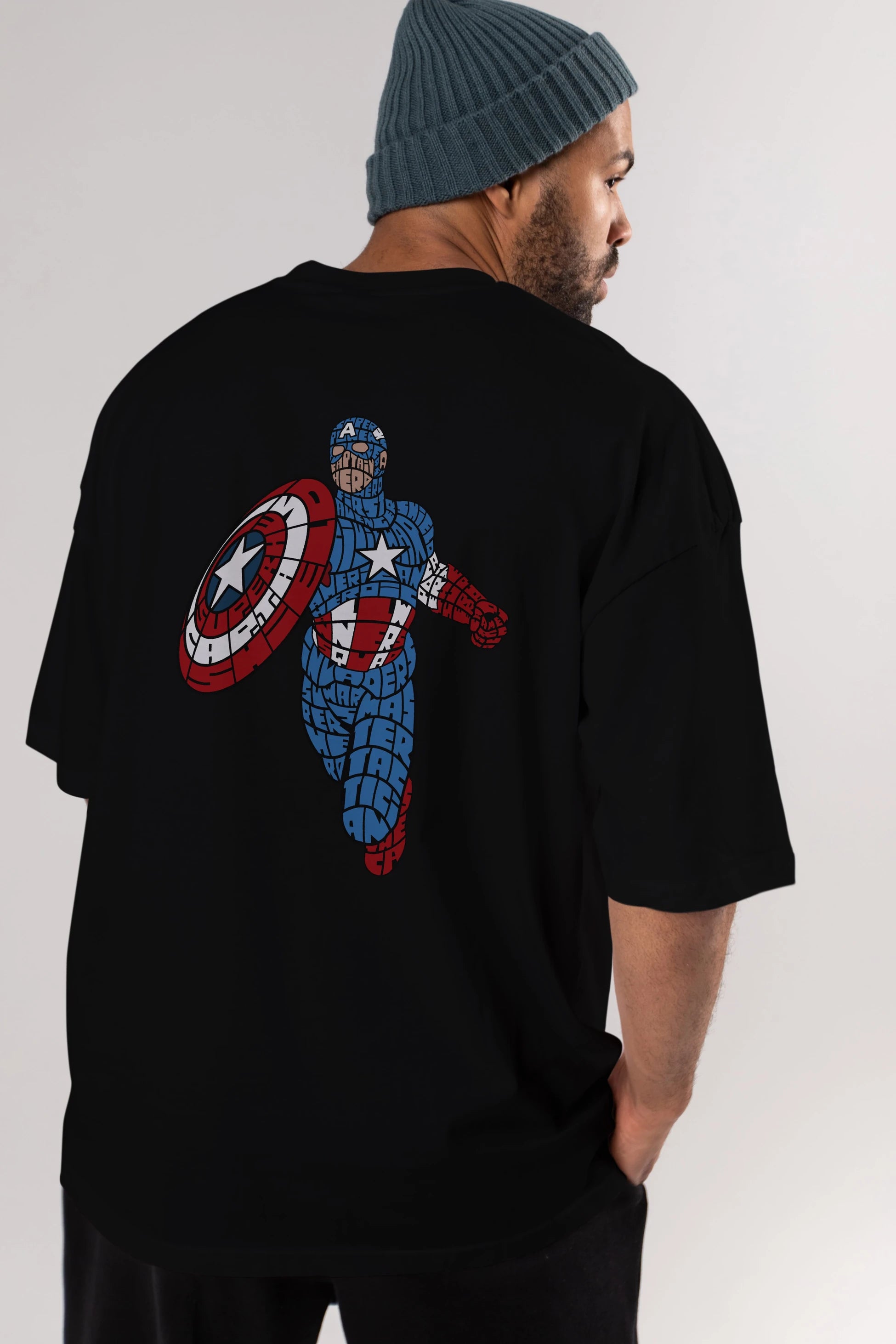 Star and Stripes Hero Arka Baskılı Oversize t-shirt %100 pamuk Erkek Kadın Unisex