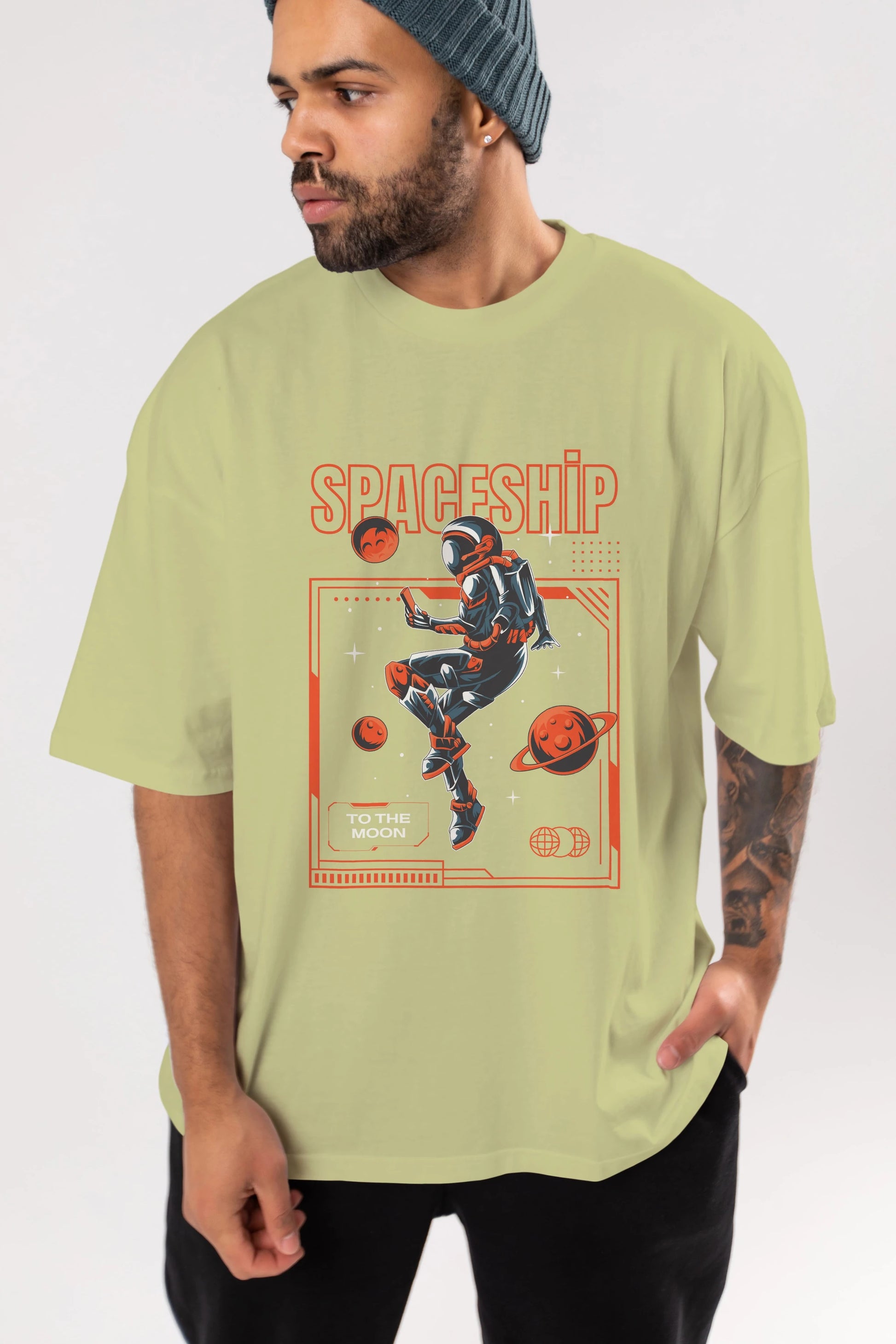 Spaceship Ön Baskılı Oversize t-shirt Erkek Kadın Unisex
