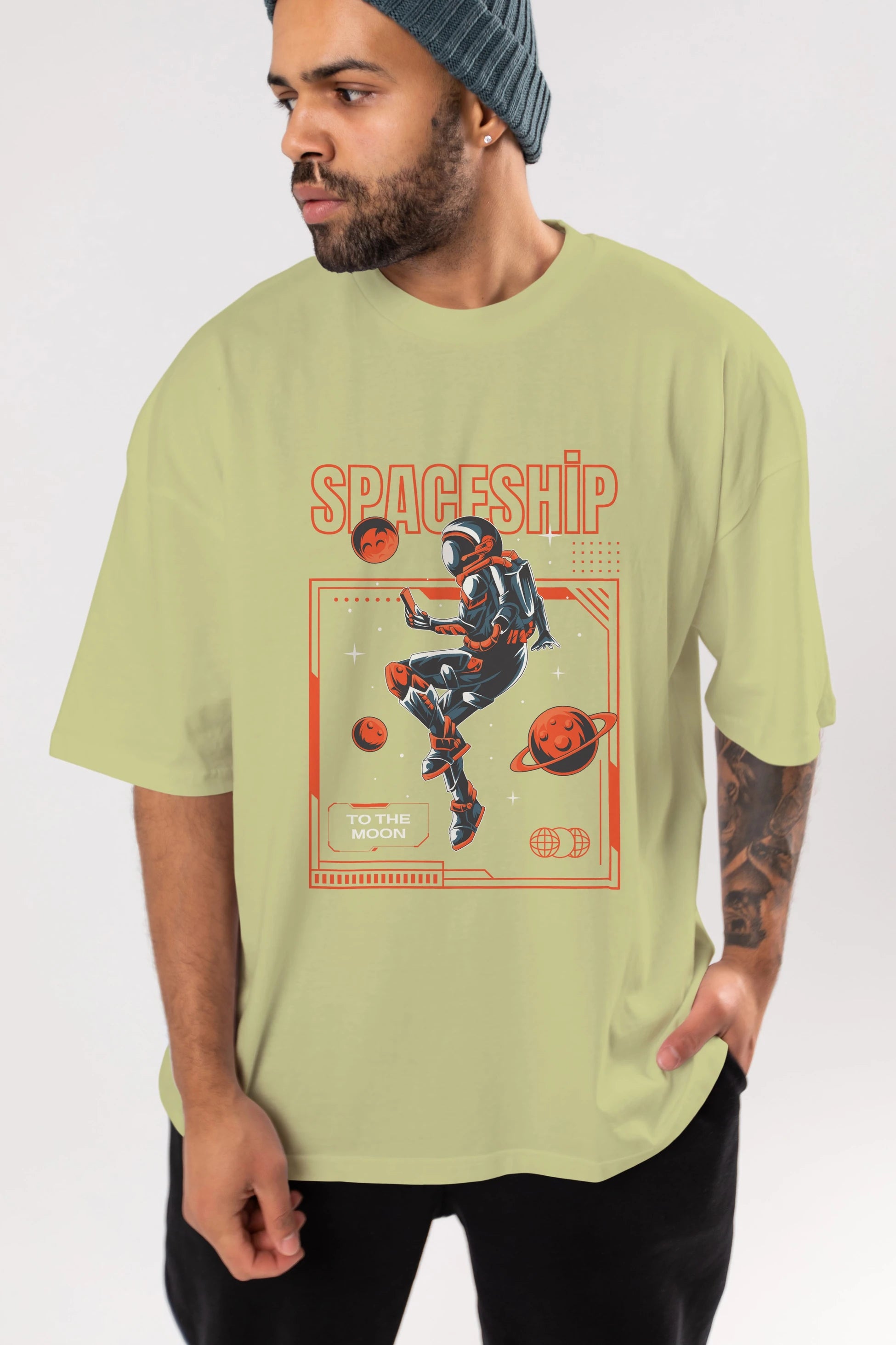 Spaceship Ön Baskılı Oversize t-shirt Erkek Kadın Unisex