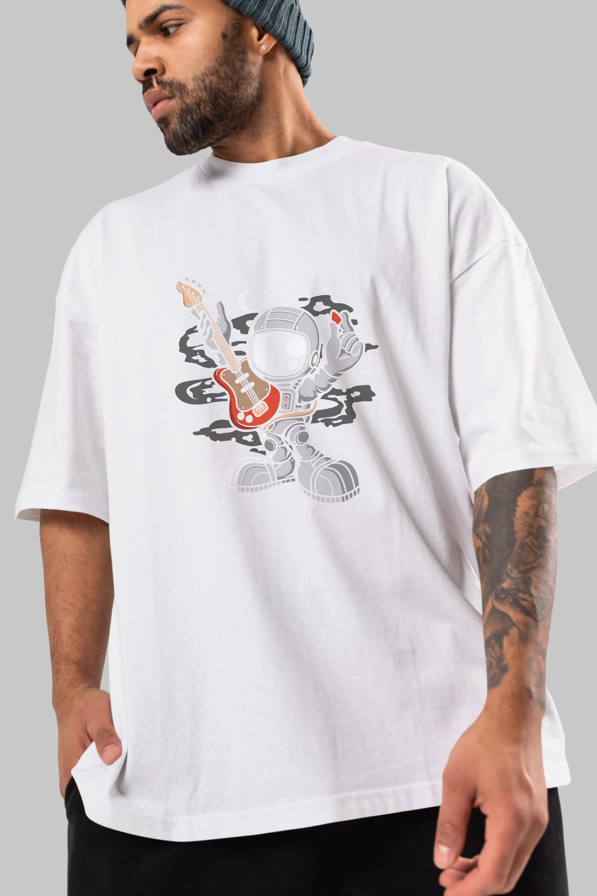 Astronaut Guitar Ön Baskılı Oversize t-shirt Erkek Kadın Unisex