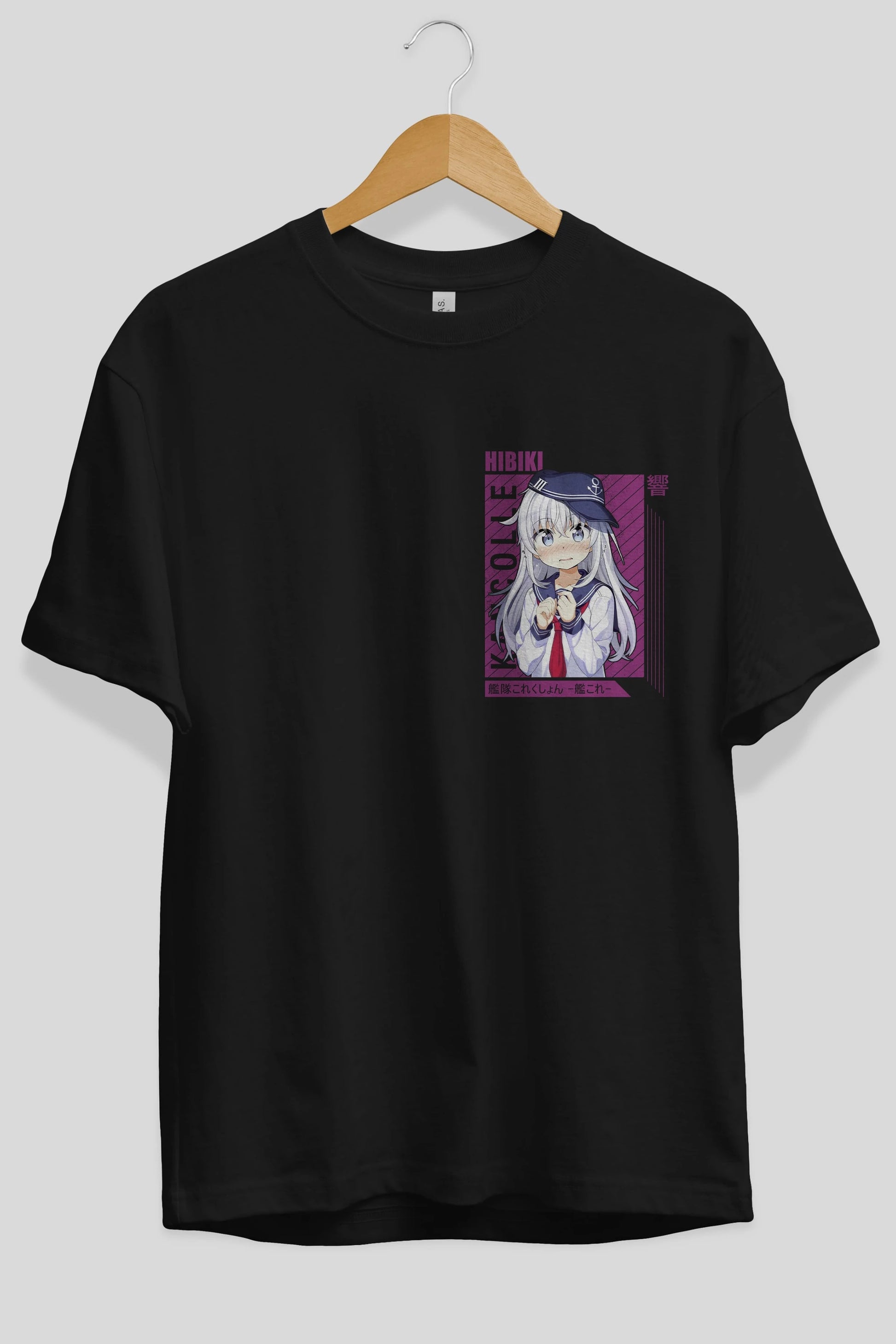 Hibiki 4 Ön Sol Baskılı Oversize t-shirt Erkek Kadın Unisex %100 Pamuk Bisiklet Yaka tişort