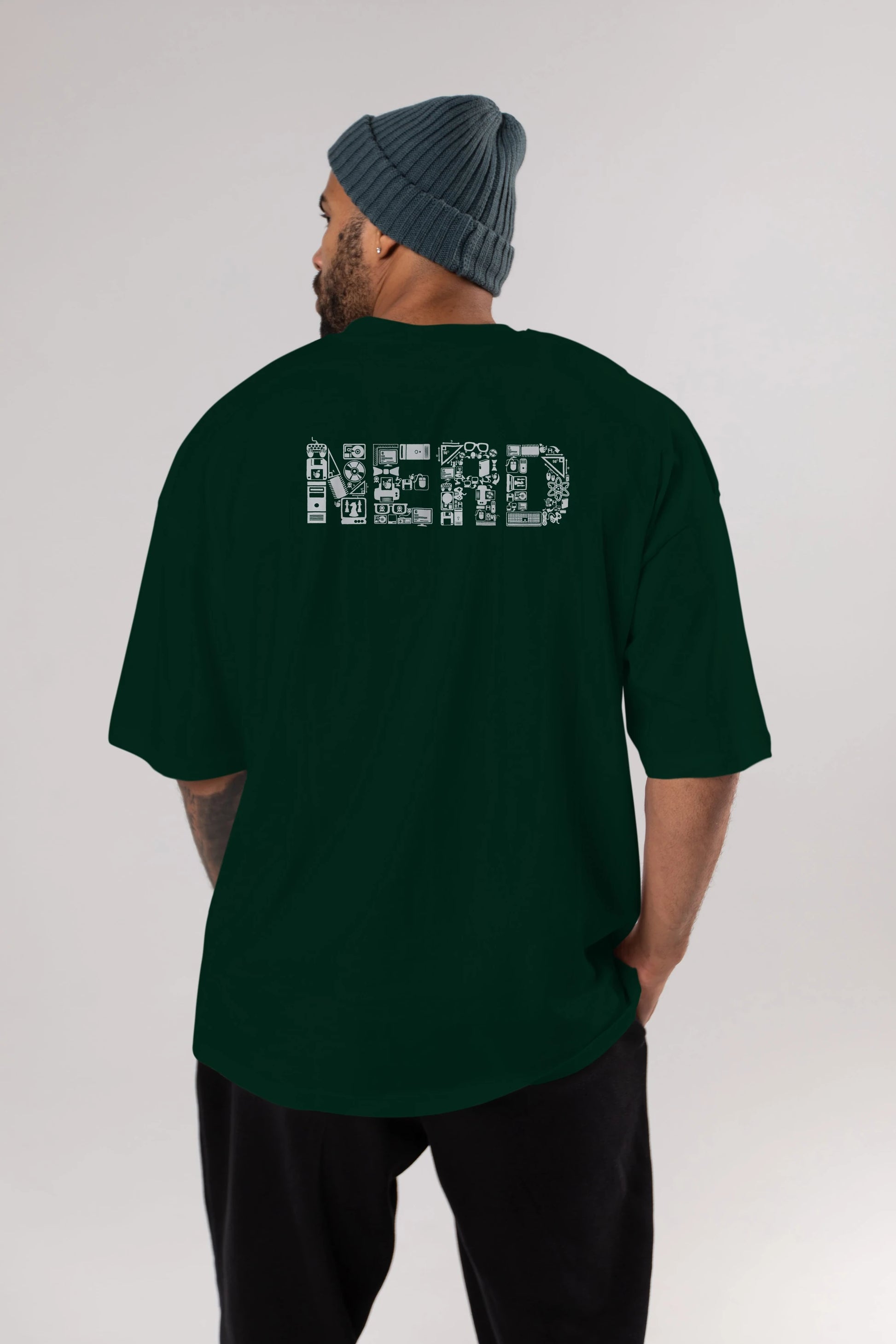 NERD Arka Baskılı Oversize t-shirt %100 pamuk Erkek Kadın Unisex