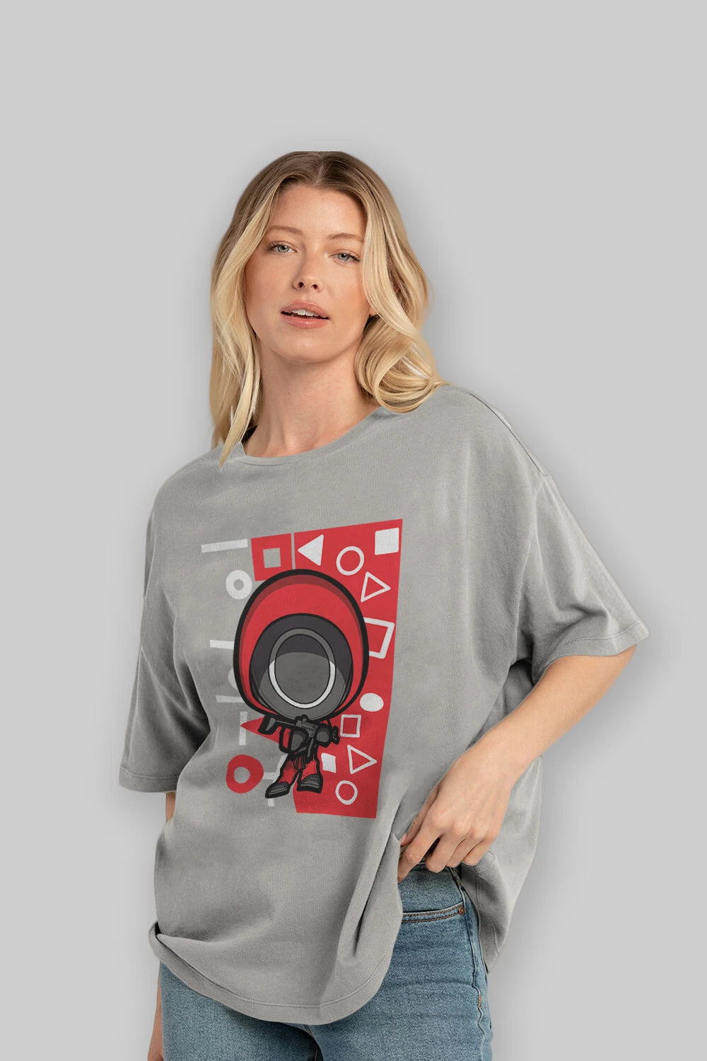 Squid Game (4) Ön Baskılı Oversize t-shirt Erkek Kadın Unisex %100 Pamuk Bisiklet Yaka tişort