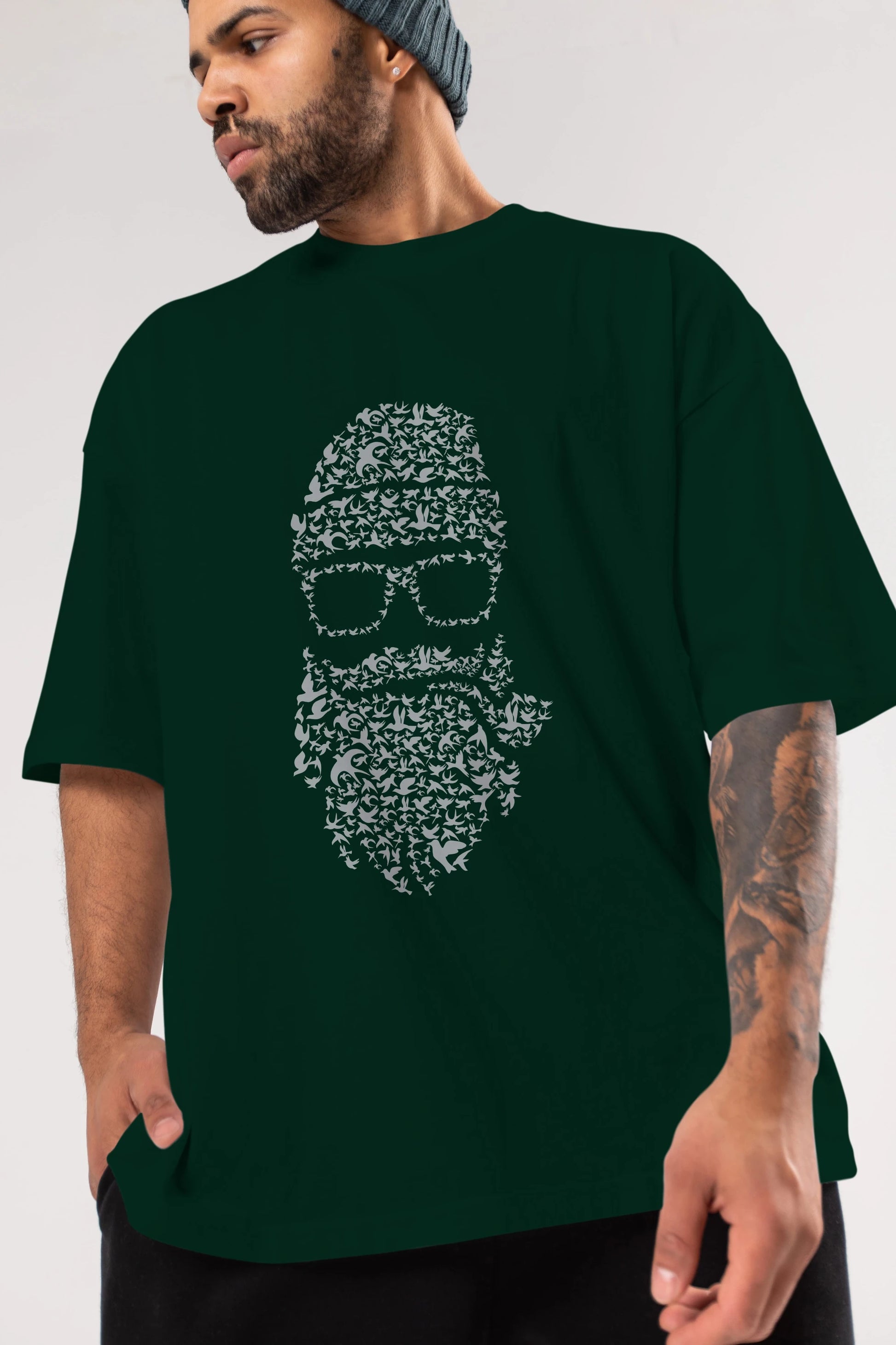 Birds Beard Ön Baskılı Oversize t-shirt %100 pamuk Erkek Kadın Unisex