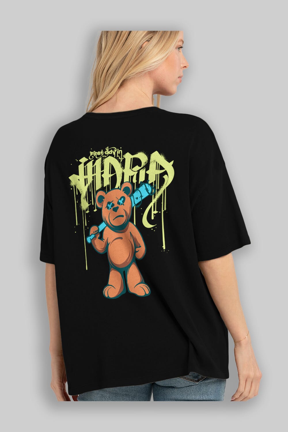 Hidra Bear Arka Baskılı Oversize t-shirt Erkek Kadın Unisex