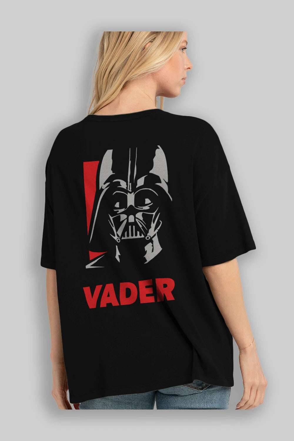 Darth Vader Arka Baskılı Oversize t-shirt Erkek Kadın Unisex %100 Pamuk Bisiklet Yaka tişort