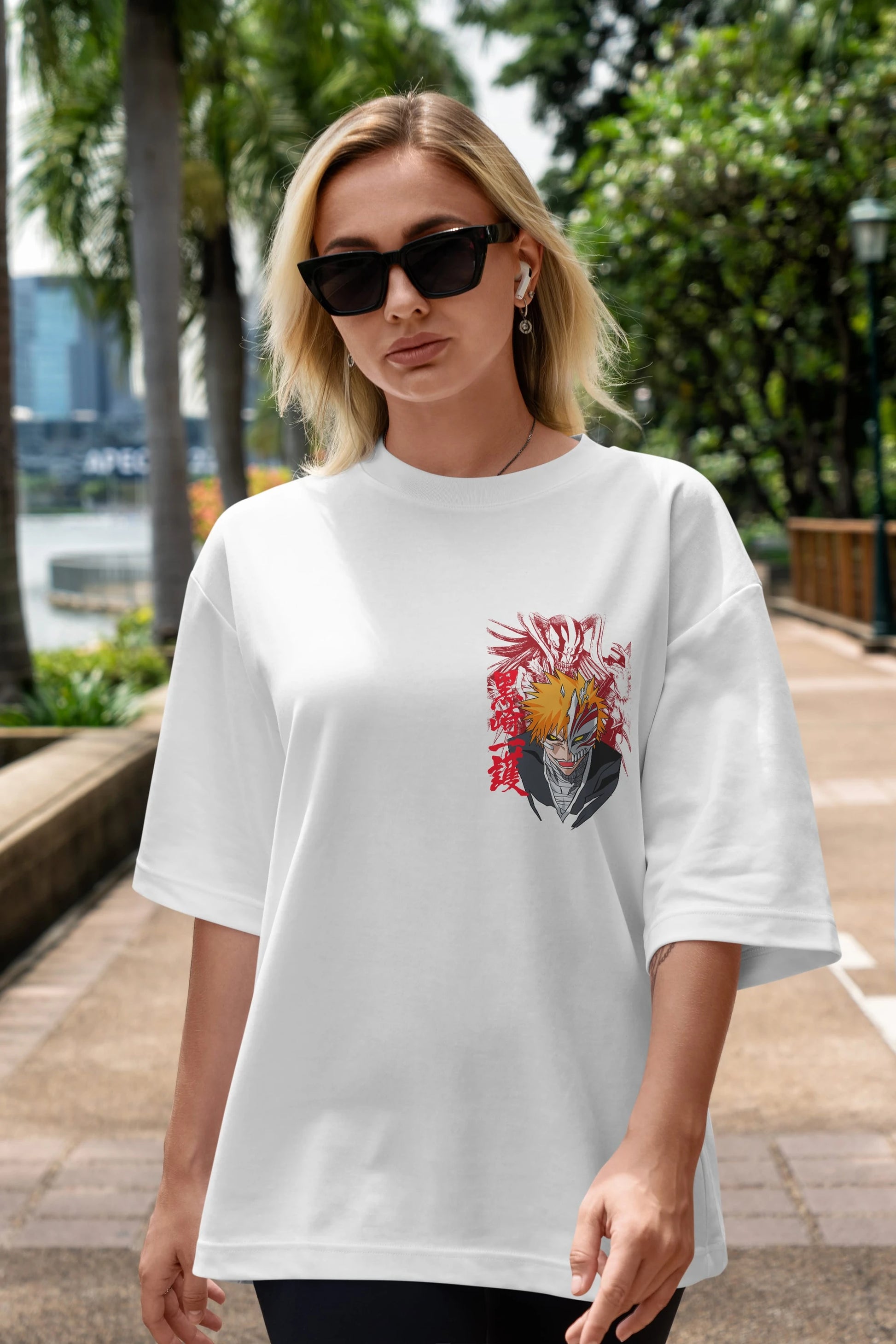 ICHIGO KUROSAKI VIZARD Ön Sol Baskılı Oversize t-shirt Erkek Kadın Unisex %100 Pamuk Bisiklet Yaka tişort
