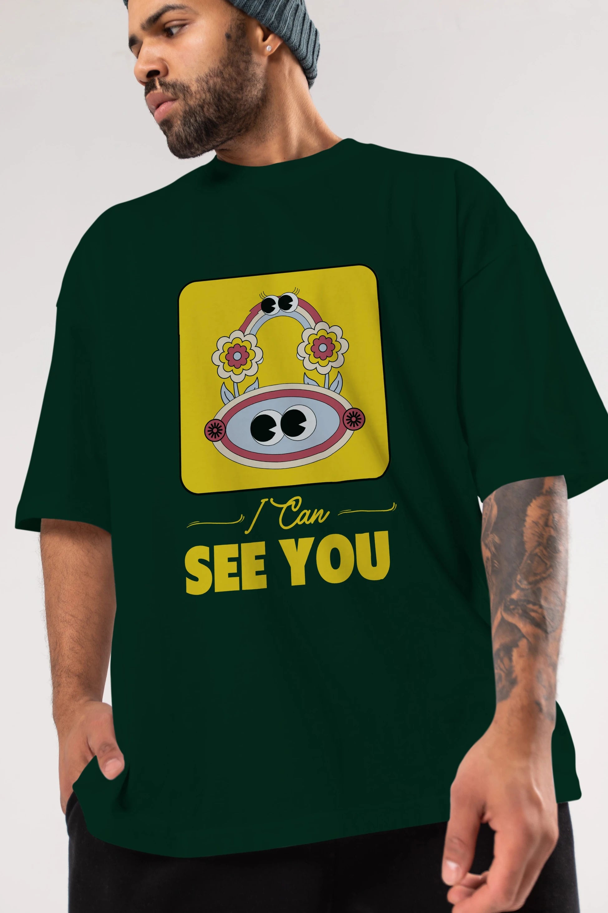 I Can See You Yazılı Ön Baskılı Oversize t-shirt Erkek Kadın Unisex