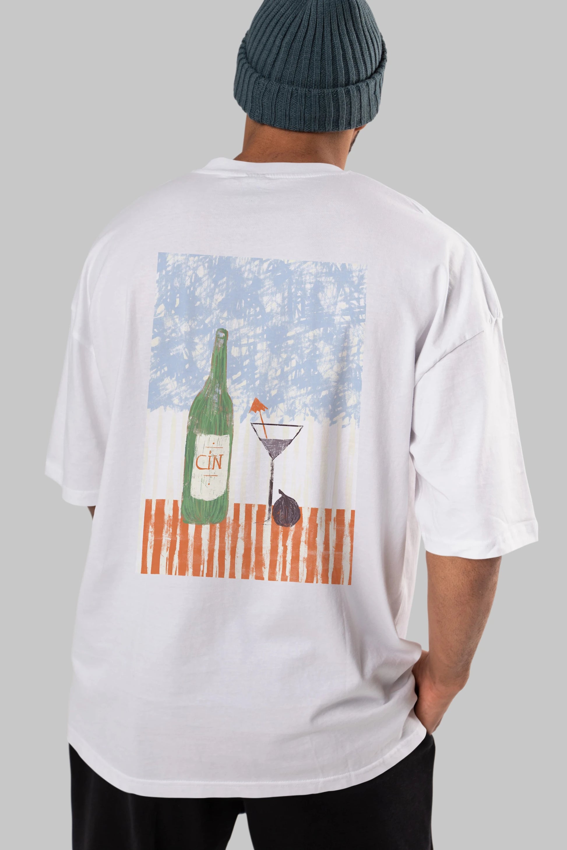 Gin Arka Baskılı Oversize t-shirt Erkek Kadın Unisex %100 Pamuk Bisiklet Yaka tişort