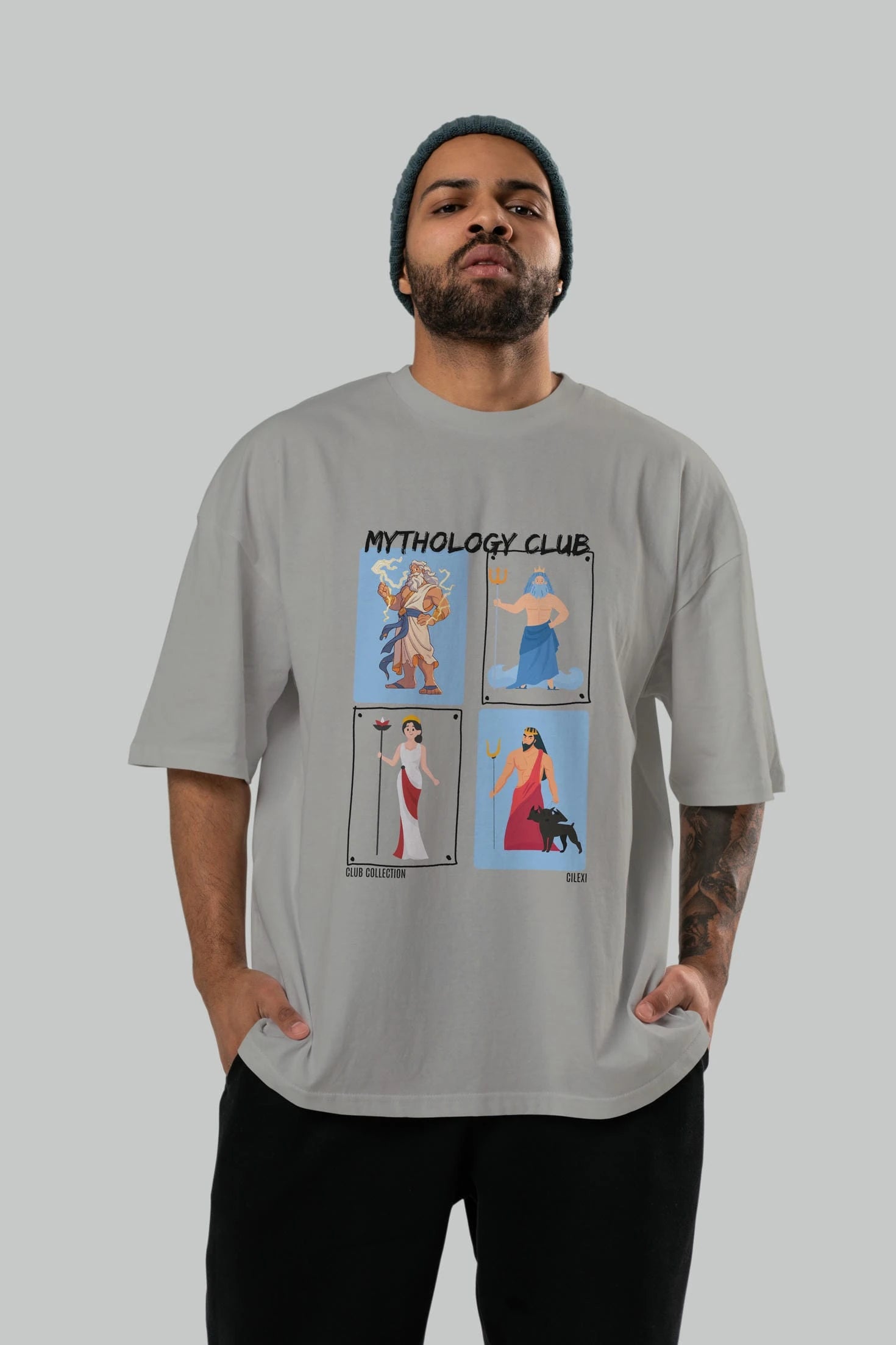 Mythology Club 2 ön Baskılı Oversize t-shirt Erkek Kadın %100 Pamuk Bisiklet Yaka tişort