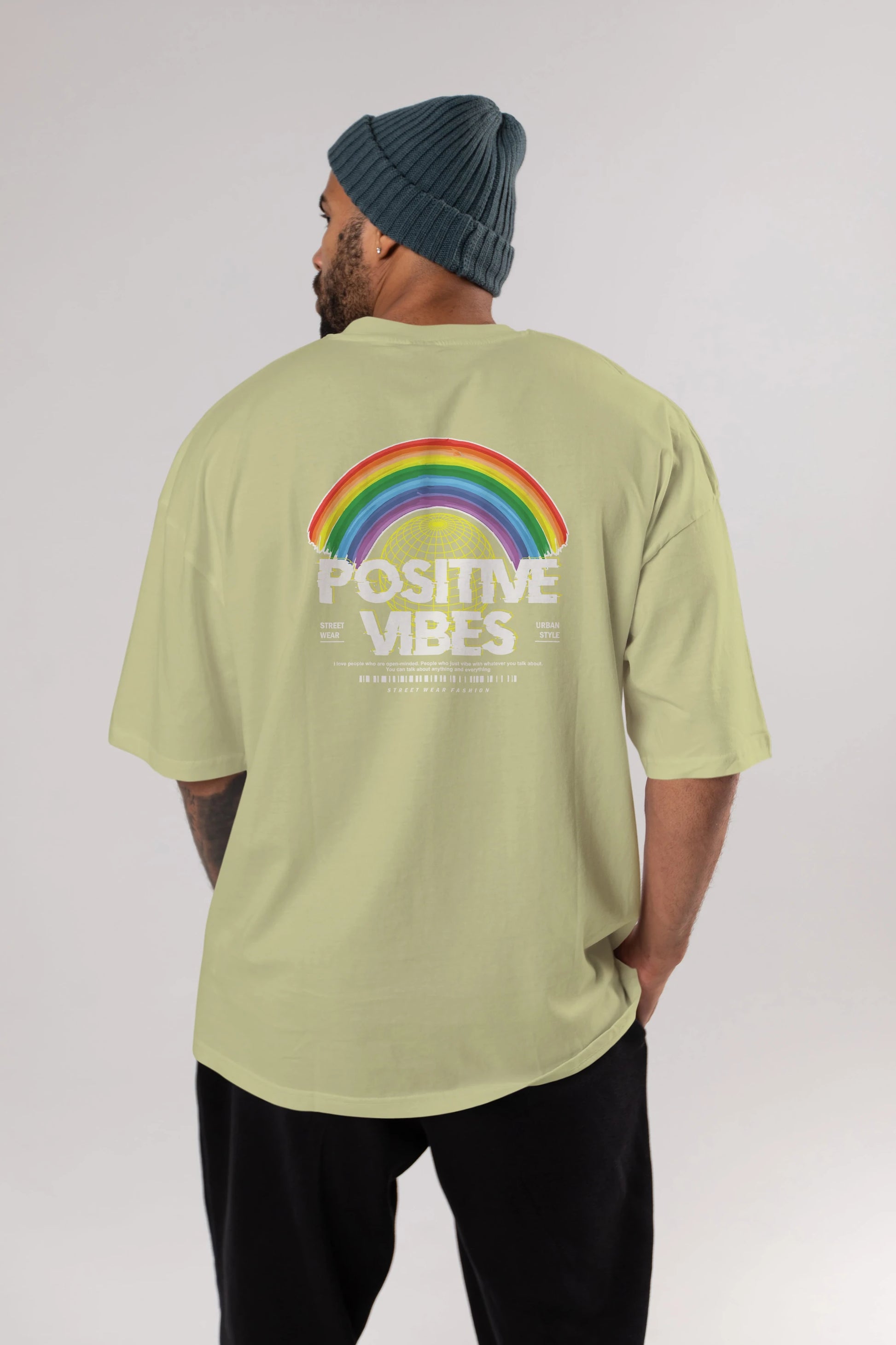 Positive Vibes Arka Baskılı Oversize t-shirt Erkek Kadın Unisex