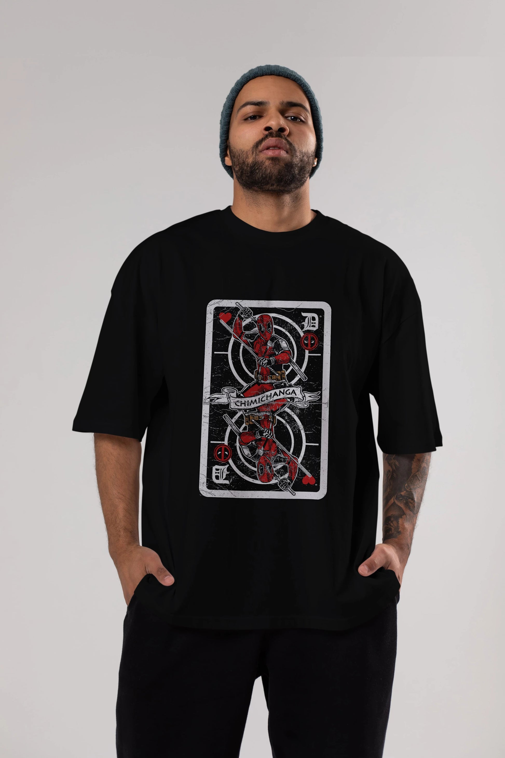 Deadpool Card Ön Baskılı Oversize t-shirt Erkek Kadın Unisex %100 Pamuk tişort