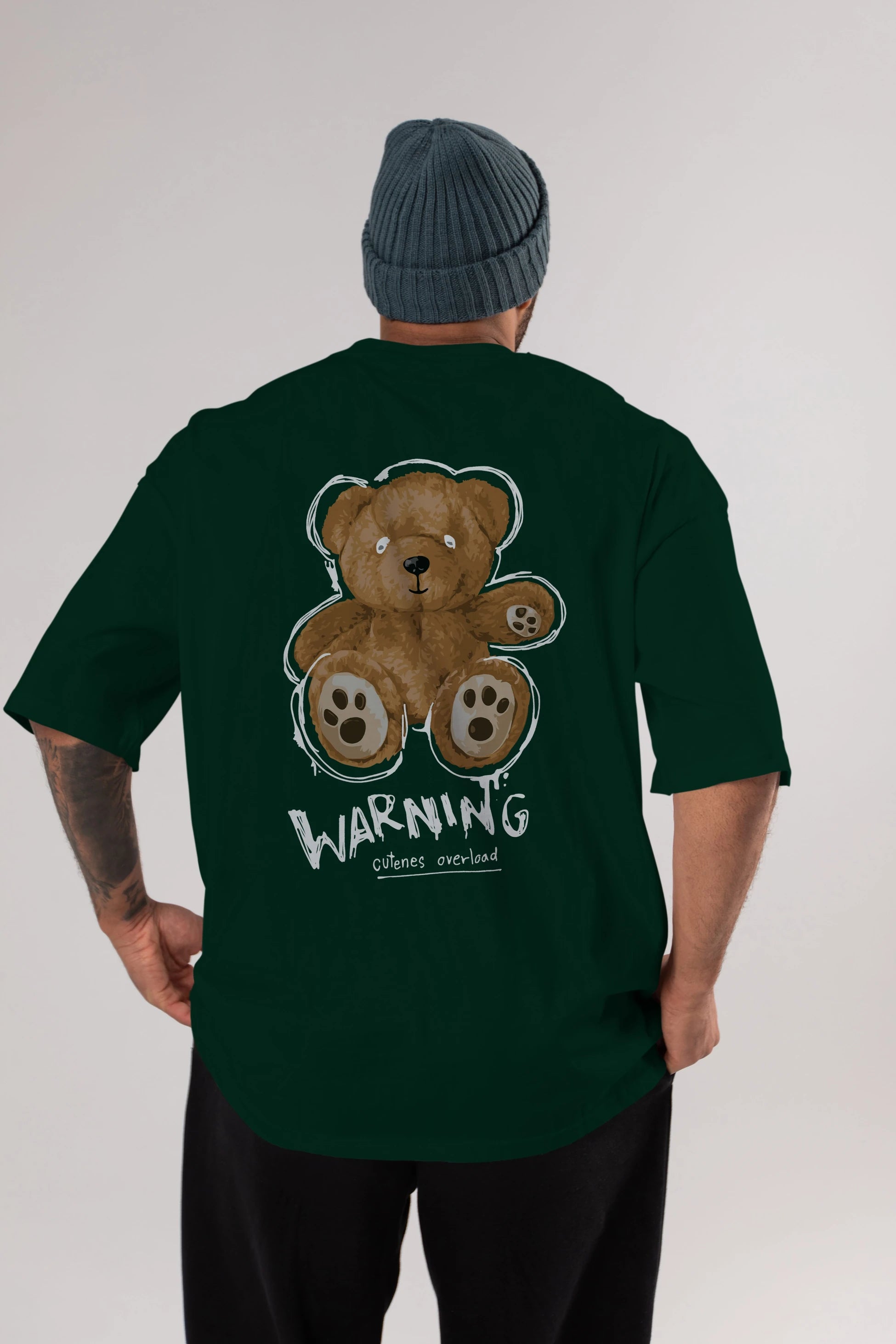 Warning Cuteness Bear Arka Baskılı Oversize t-shirt Erkek Kadın Unisex
