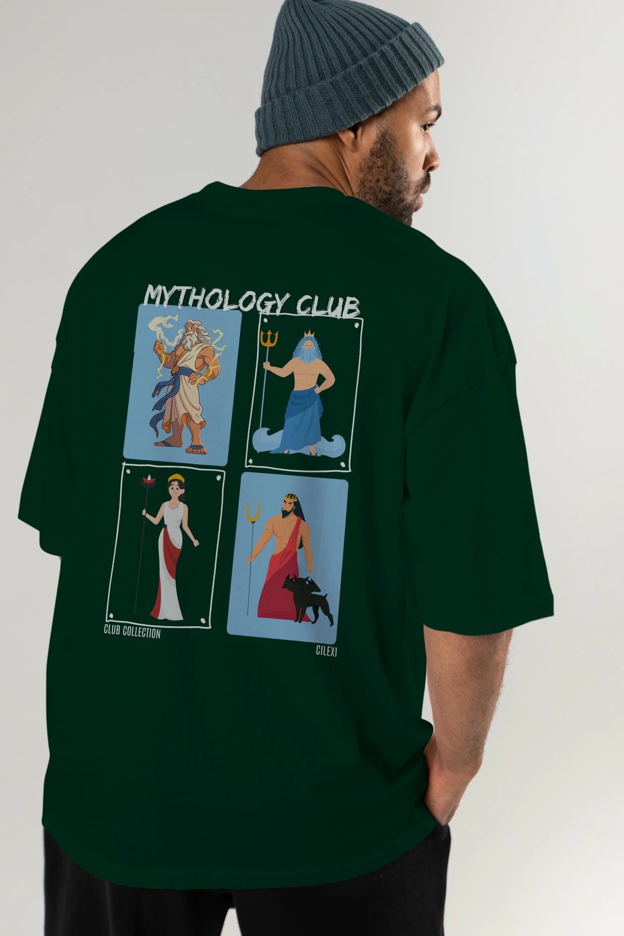 Mythology Club 2 Arka Baskılı Oversize t-shirt Erkek Kadın %100 Pamuk Bisiklet Yaka tişort