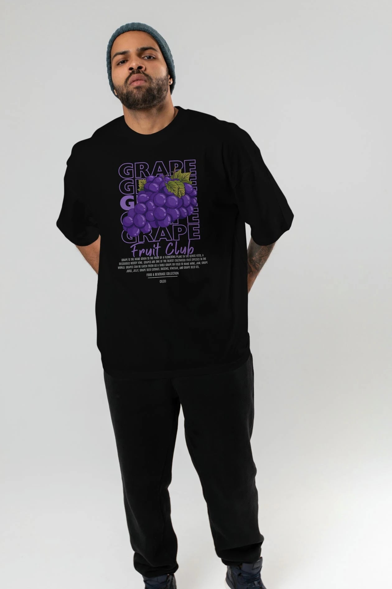 Grape Ön Baskılı Oversize t-shirt Erkek Kadın Pamuk Bisiklet Yaka tişort