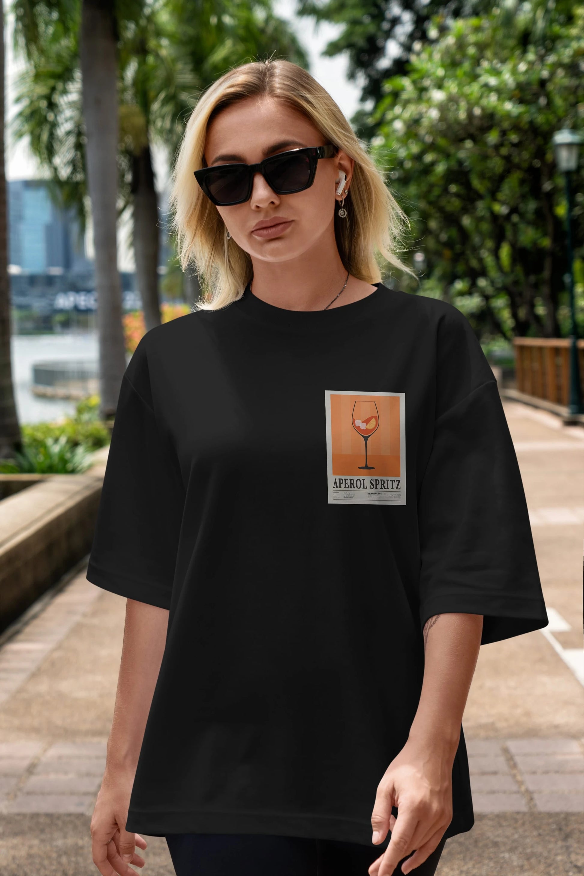 Aperol Spritz 8 Ön Sol Baskılı Oversize t-shirt Erkek Kadın Unisex %100 Pamuk Bisiklet Yaka tişort