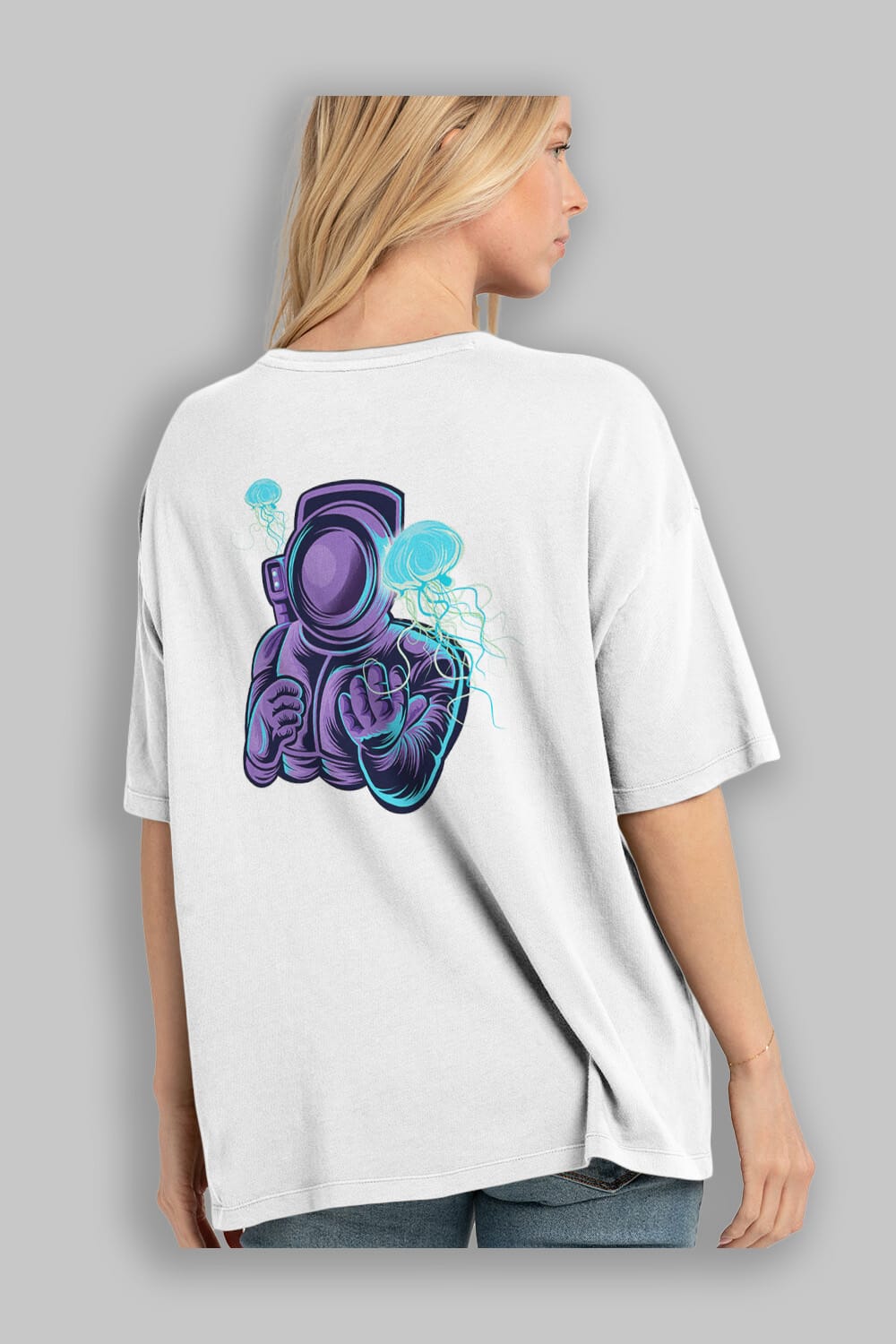 Astronaut and Jellyfish Sticker Arka Baskılı Oversize t-shirt Erkek Kadın Unisex