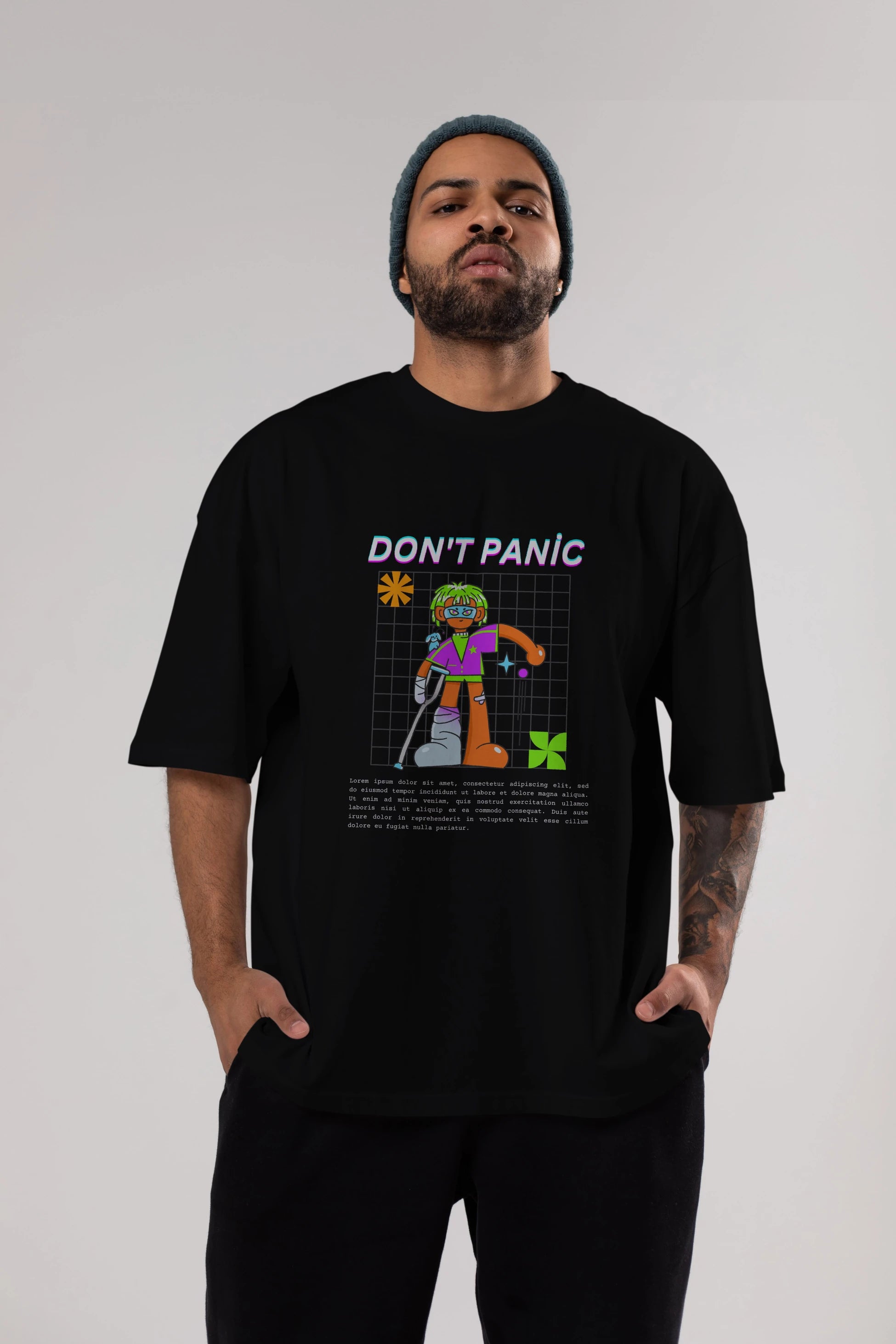 Dont Panic Yazılı Ön Baskılı Oversize t-shirt Erkek Kadın Unisex