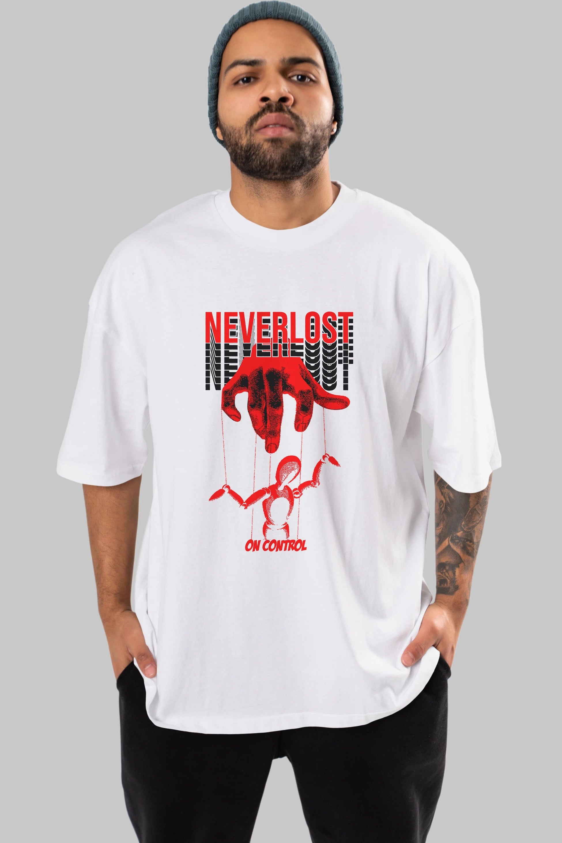 Neverlost on Control Ön Baskılı Oversize t-shirt Erkek Kadın Unisex