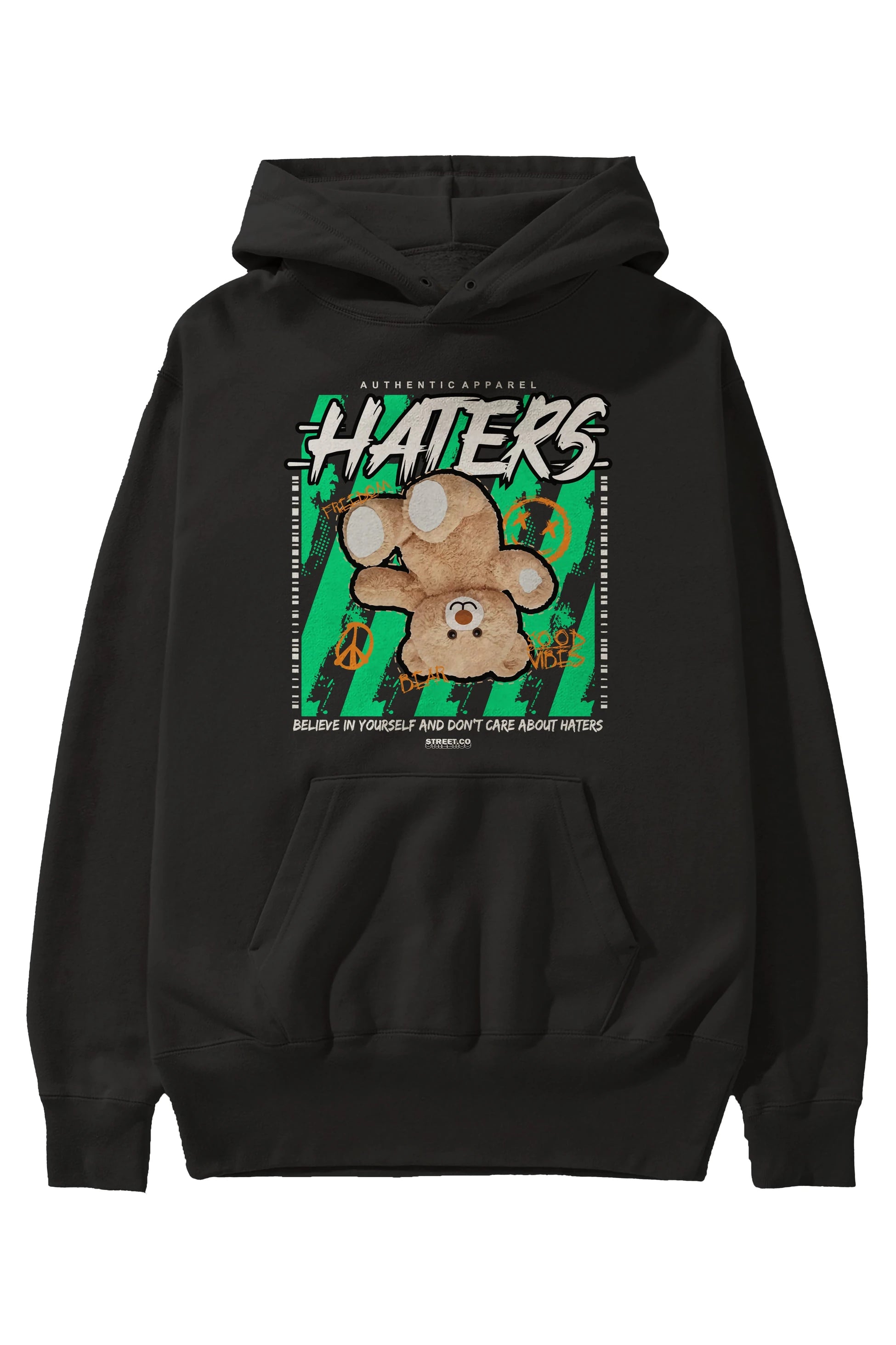 Haters Bear Ön Baskılı Hoodie Oversize Kapüşonlu Sweatshirt Erkek Kadın Unisex
