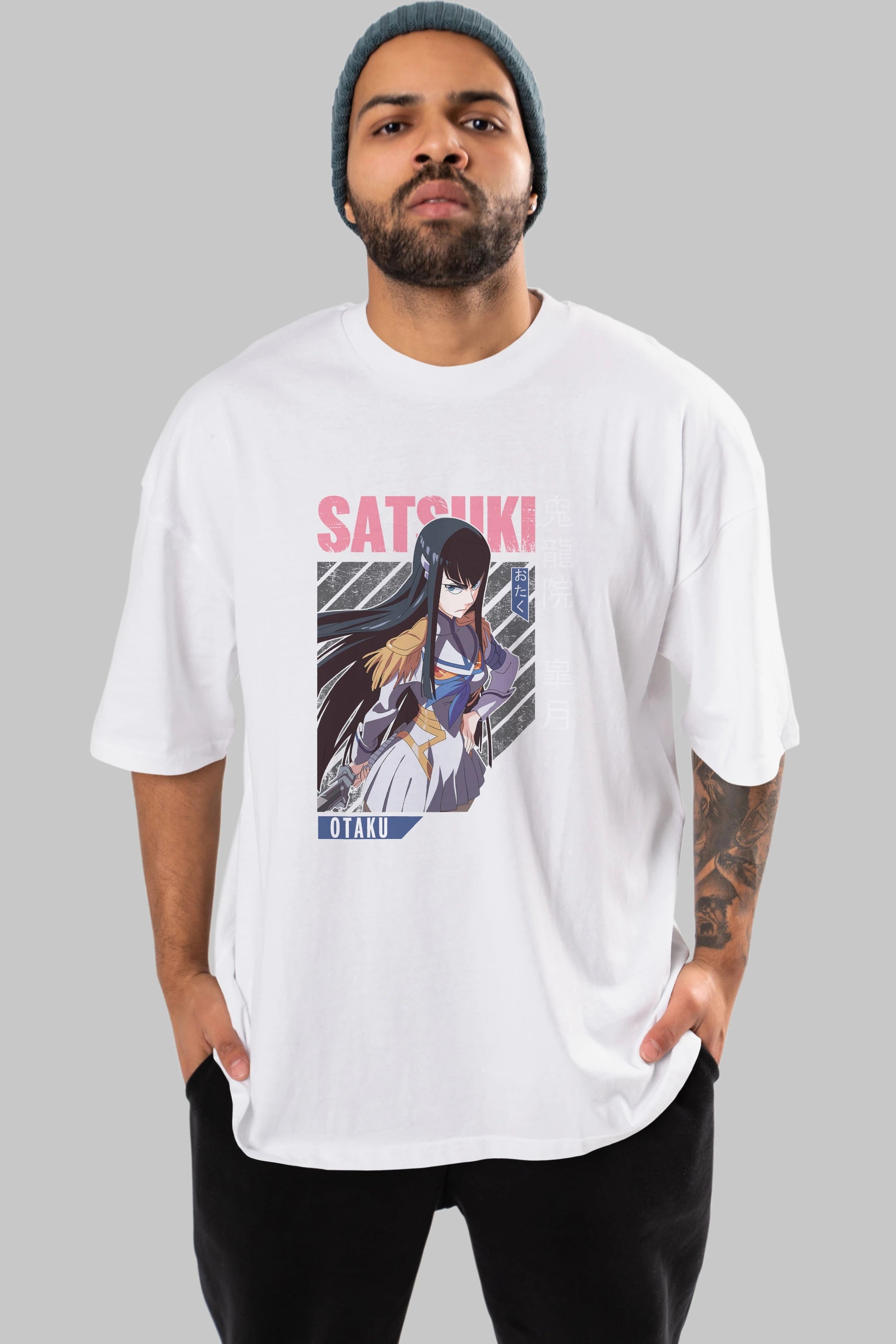 Satsuki Kiryuuin 8 Anime Ön Baskılı Oversize t-shirt %100 pamuk Erkek Kadın Unisex