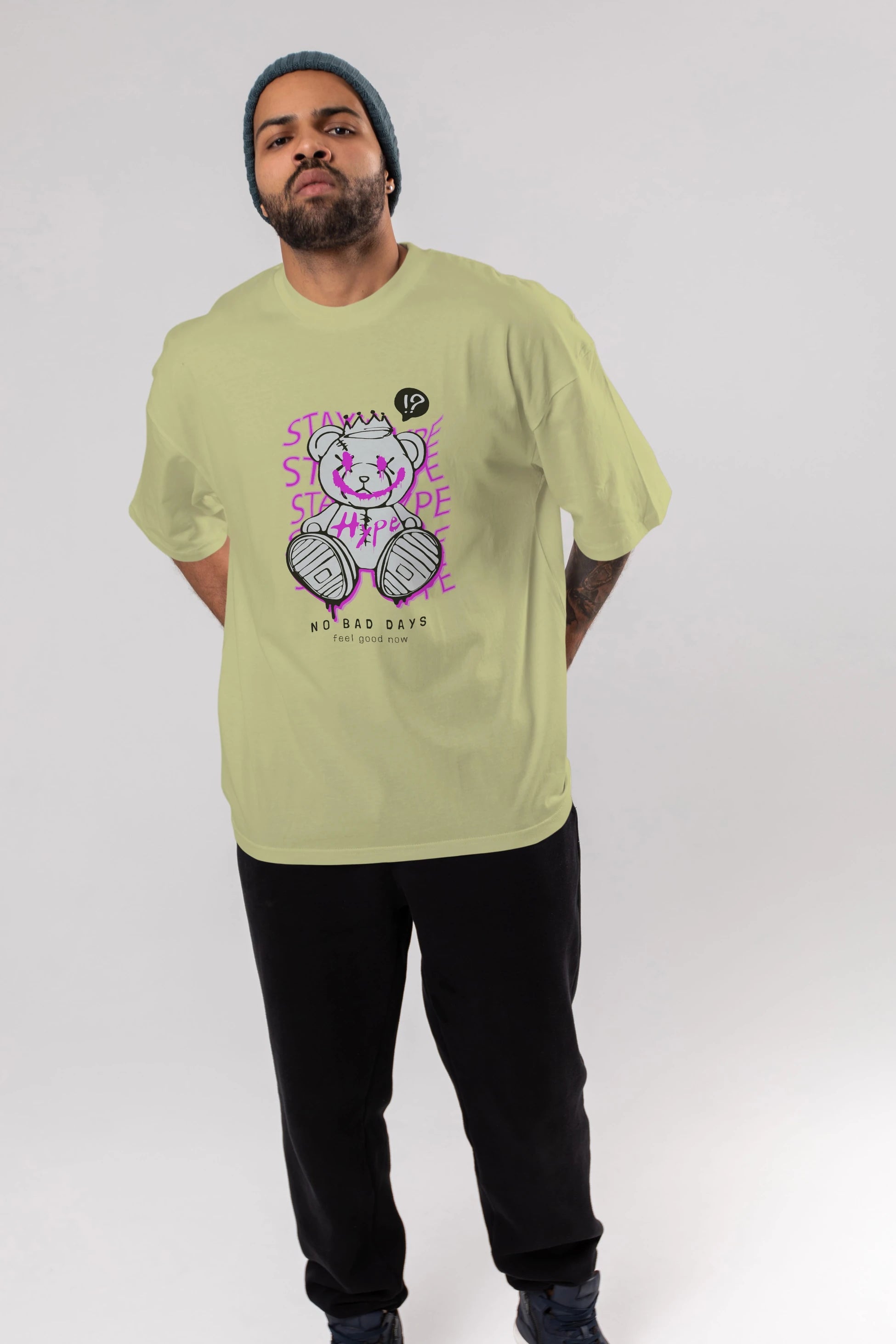 Stay Hype Bear Ön Baskılı Oversize t-shirt Erkek Kadın Unisex