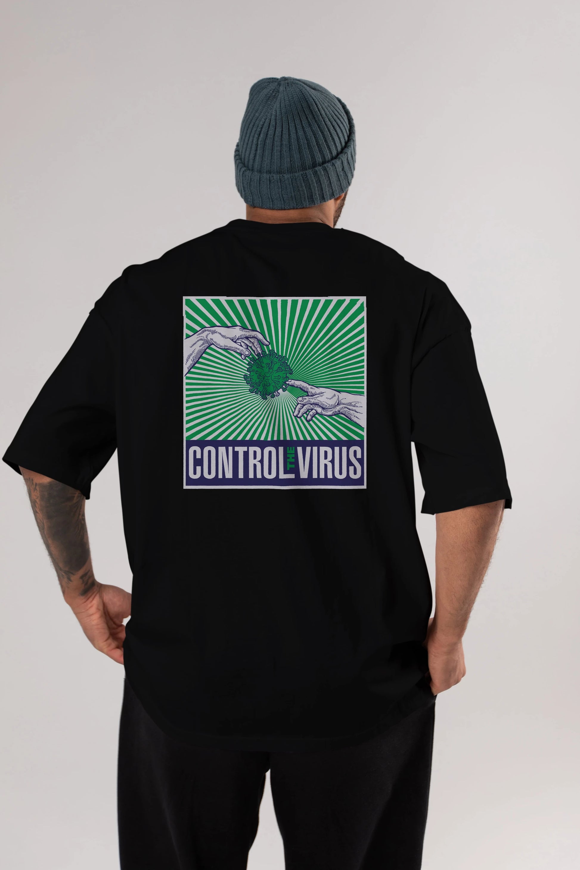 Control The Virus Arka Baskılı Oversize t-shirt Erkek Kadın Unisex