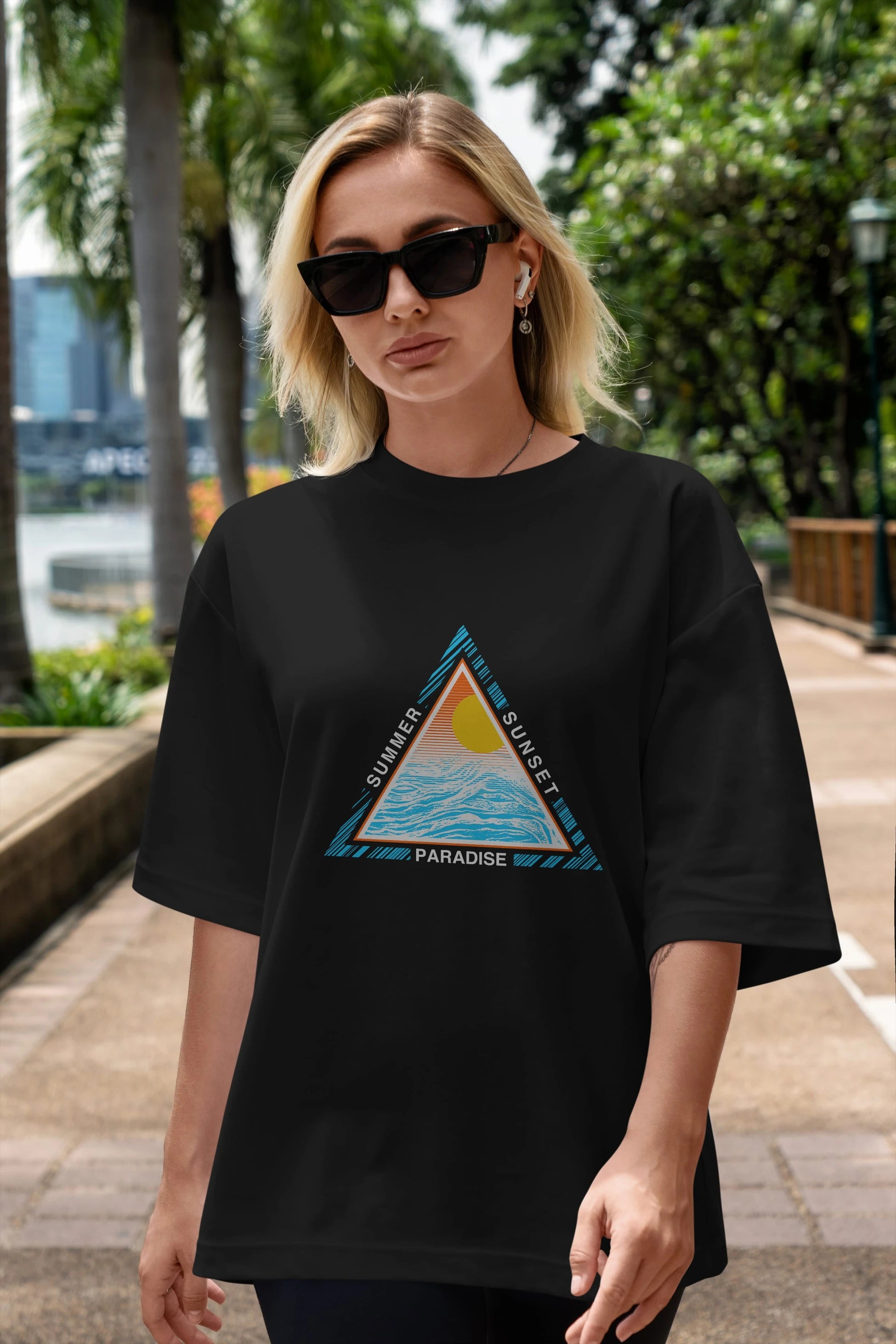 Summer Sunset Paradise Ön Baskılı Oversize t-shirt Erkek Kadın Unisex