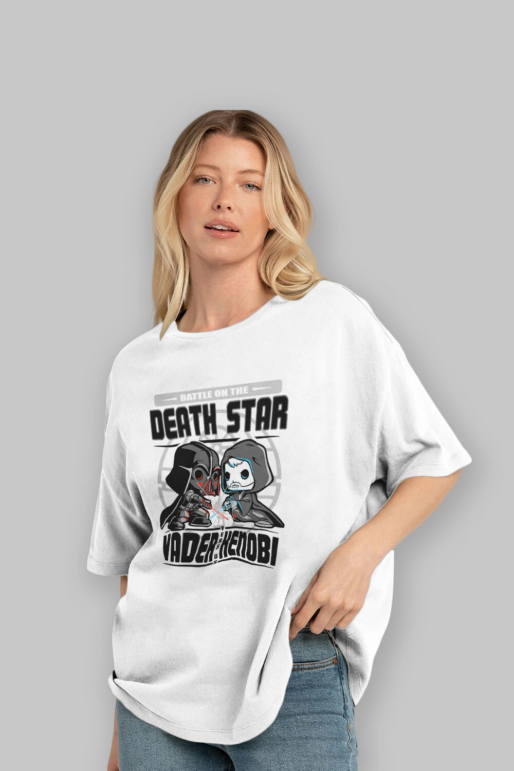 Vader Kenobi Ön Baskılı Oversize t-shirt Erkek Kadın Unisex %100 Pamuk Bisiklet Yaka tişort