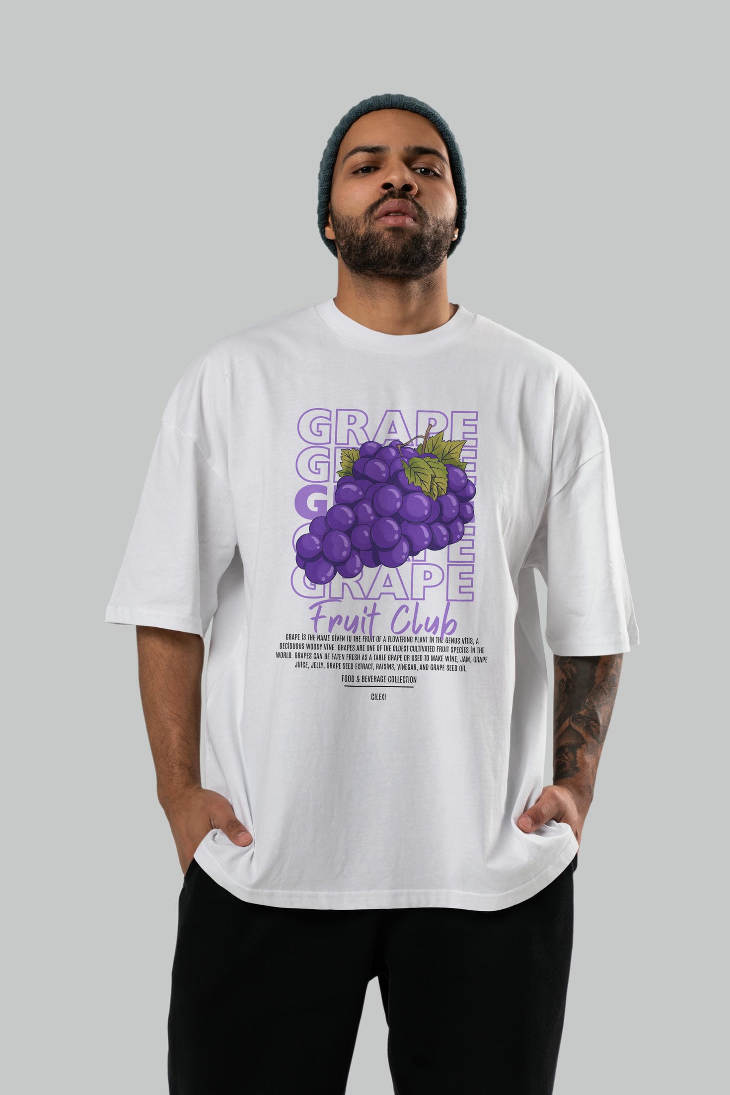 Grape Ön Baskılı Oversize t-shirt Erkek Kadın Pamuk Bisiklet Yaka tişort