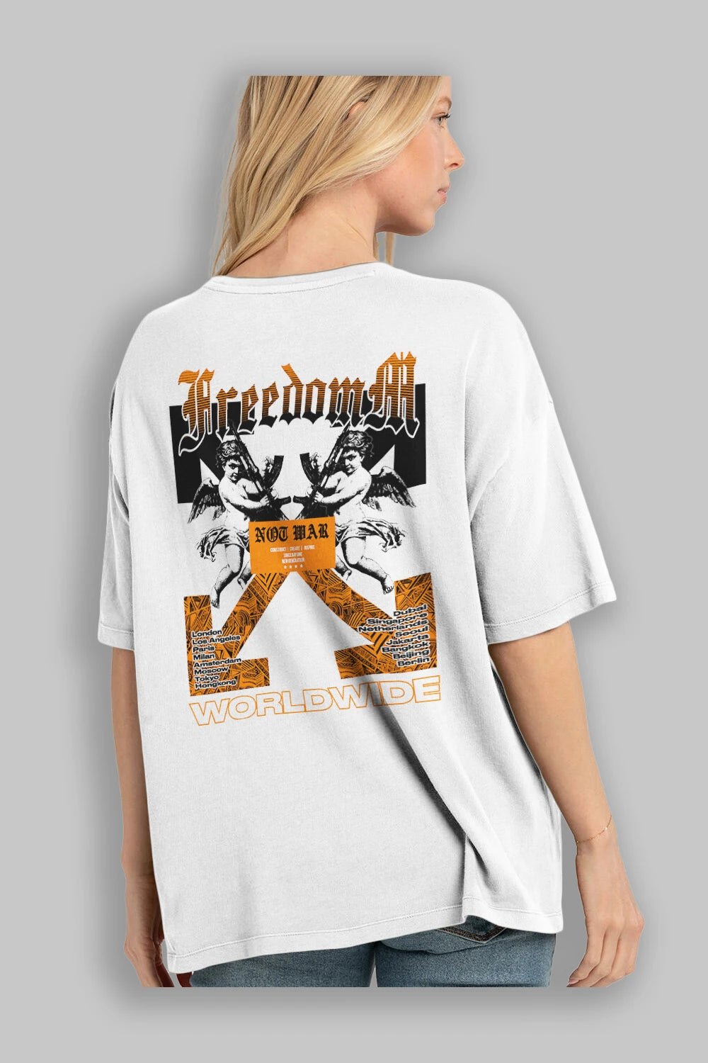 Freedom Worldwide Arka Baskılı Oversize t-shirt Erkek Kadın Unisex