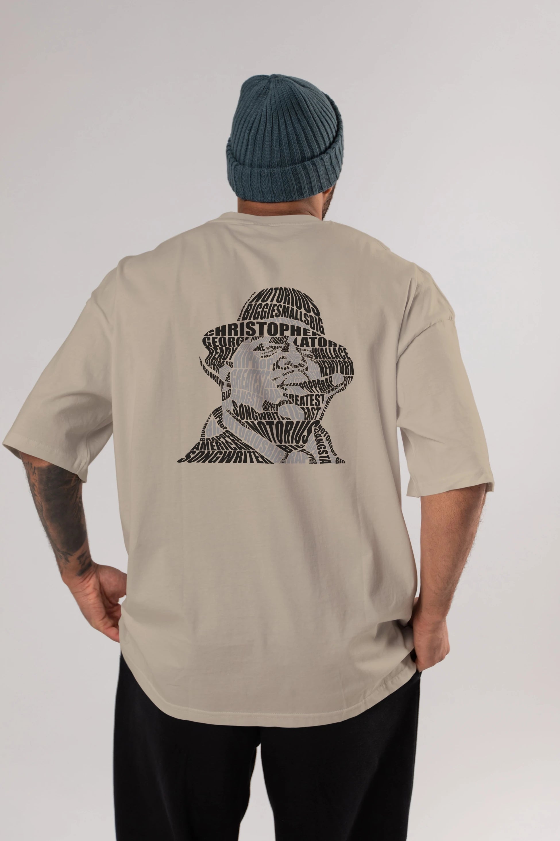 Notorious Big Calligram Arka Baskılı Oversize t-shirt %100 pamuk Erkek Kadın Unisex