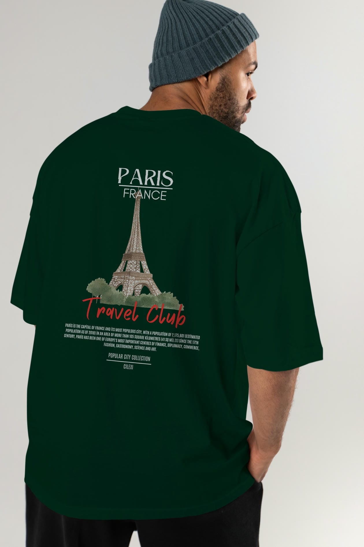 Paris France Arka Baskılı Oversize t-shirt Erkek Kadın Pamuk Bisiklet Yaka tişort