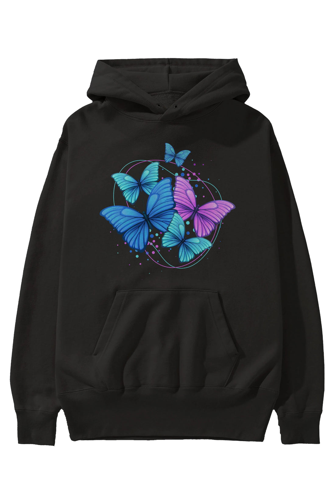 Kelebek Ön Baskılı Oversize Hoodie Kapüşonlu Sweatshirt Erkek Kadın Unisex