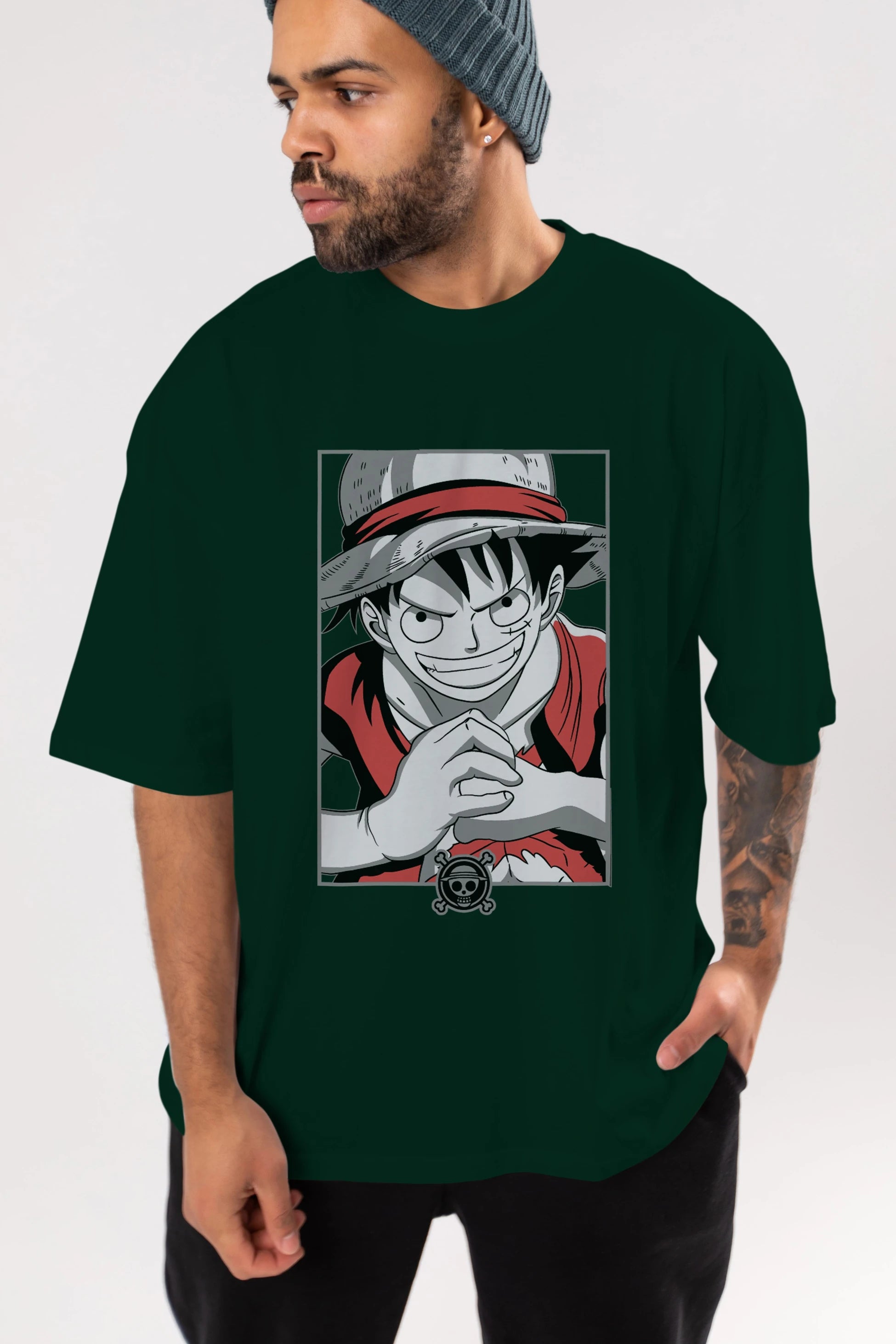 LUFF D. MONKEY OnePiece Anime Ön Baskılı Oversize t-shirt %100 pamuk Erkek Kadın Unisex