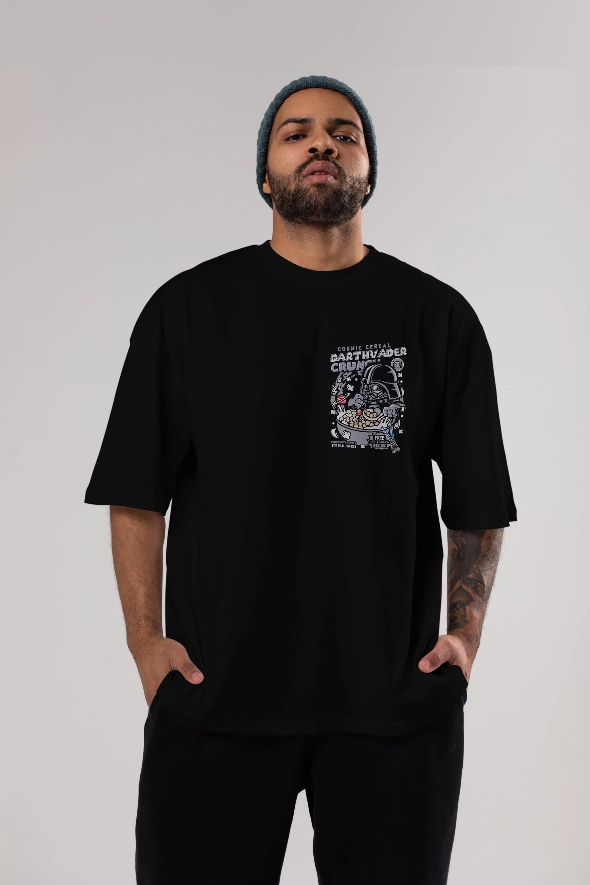 Darth Vader (2) Ön Sol Baskılı Oversize t-shirt Erkek Kadın Unisex %100 Pamuk Bisiklet Yaka tişort