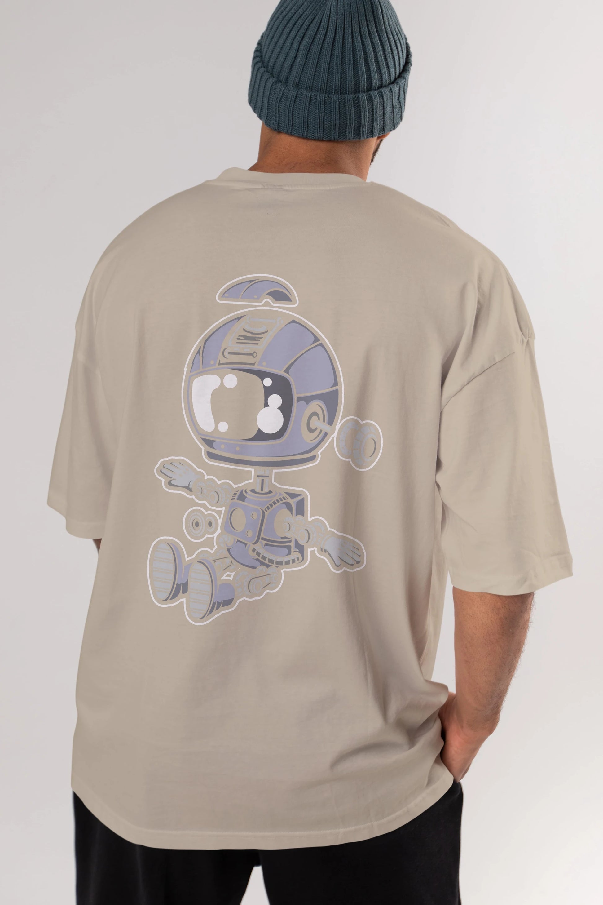 Astronaut Robot Arka Baskılı Oversize t-shirt Erkek Kadın Unisex