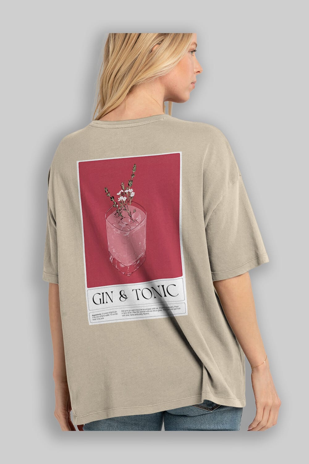 Gin Tonic 4 Arka Baskılı Oversize t-shirt Erkek Kadın Unisex %100 Pamuk Bisiklet Yaka tişort