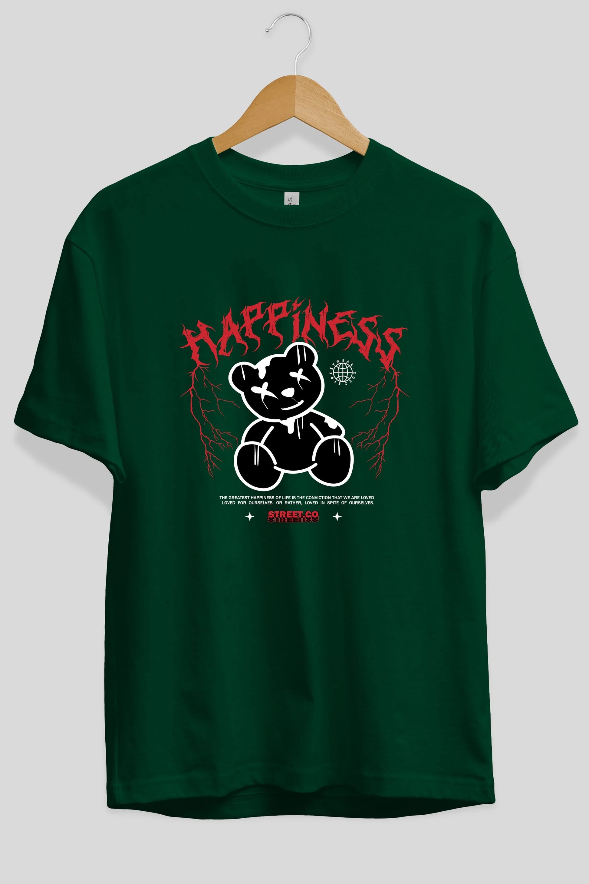 Happiness Bear Ön Baskılı Oversize t-shirt Erkek Kadın Unisex
