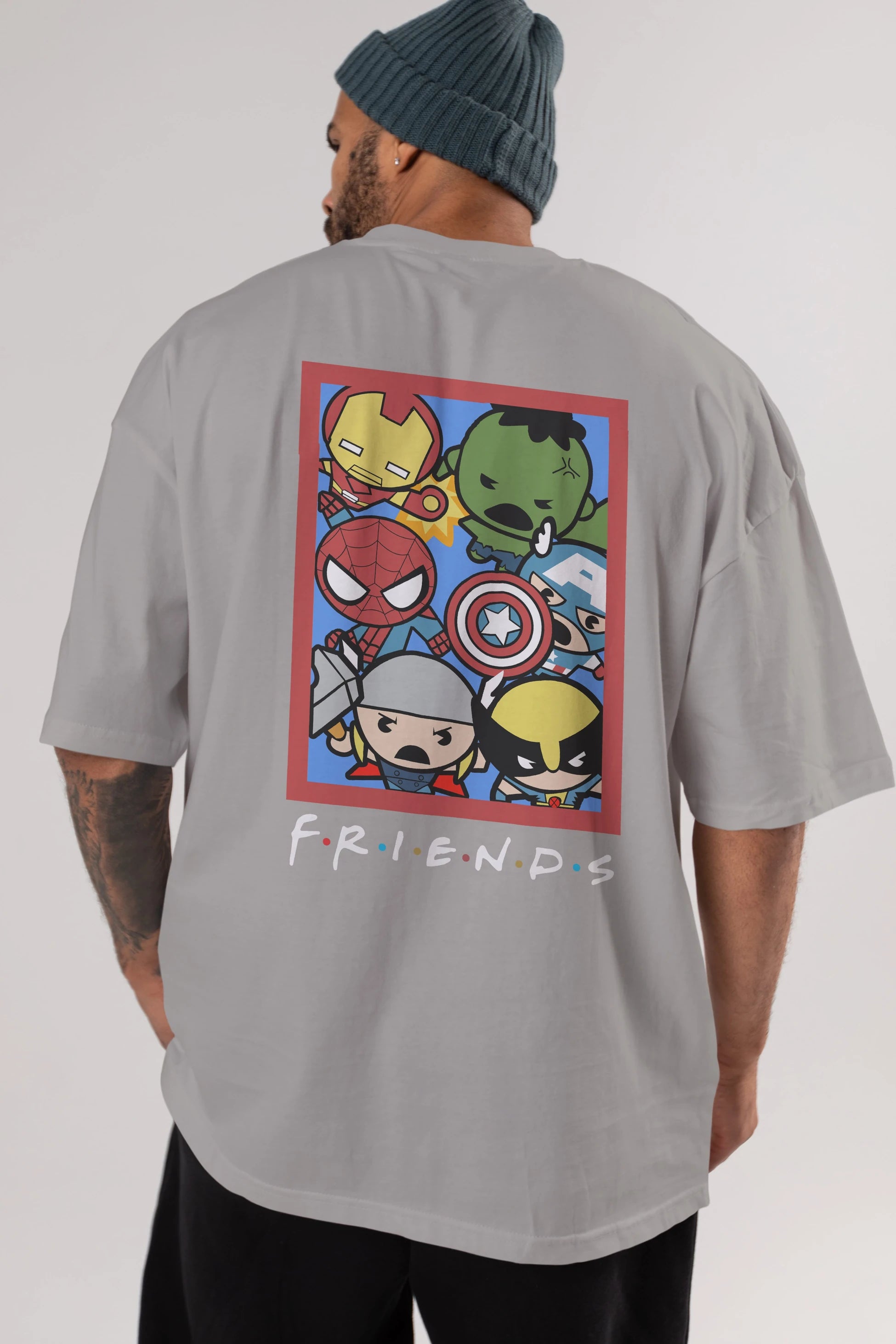 Friends Avenger Arka Baskılı Oversize t-shirt Erkek Kadın Unisex %100 Pamuk Bisiklet Yaka tişort