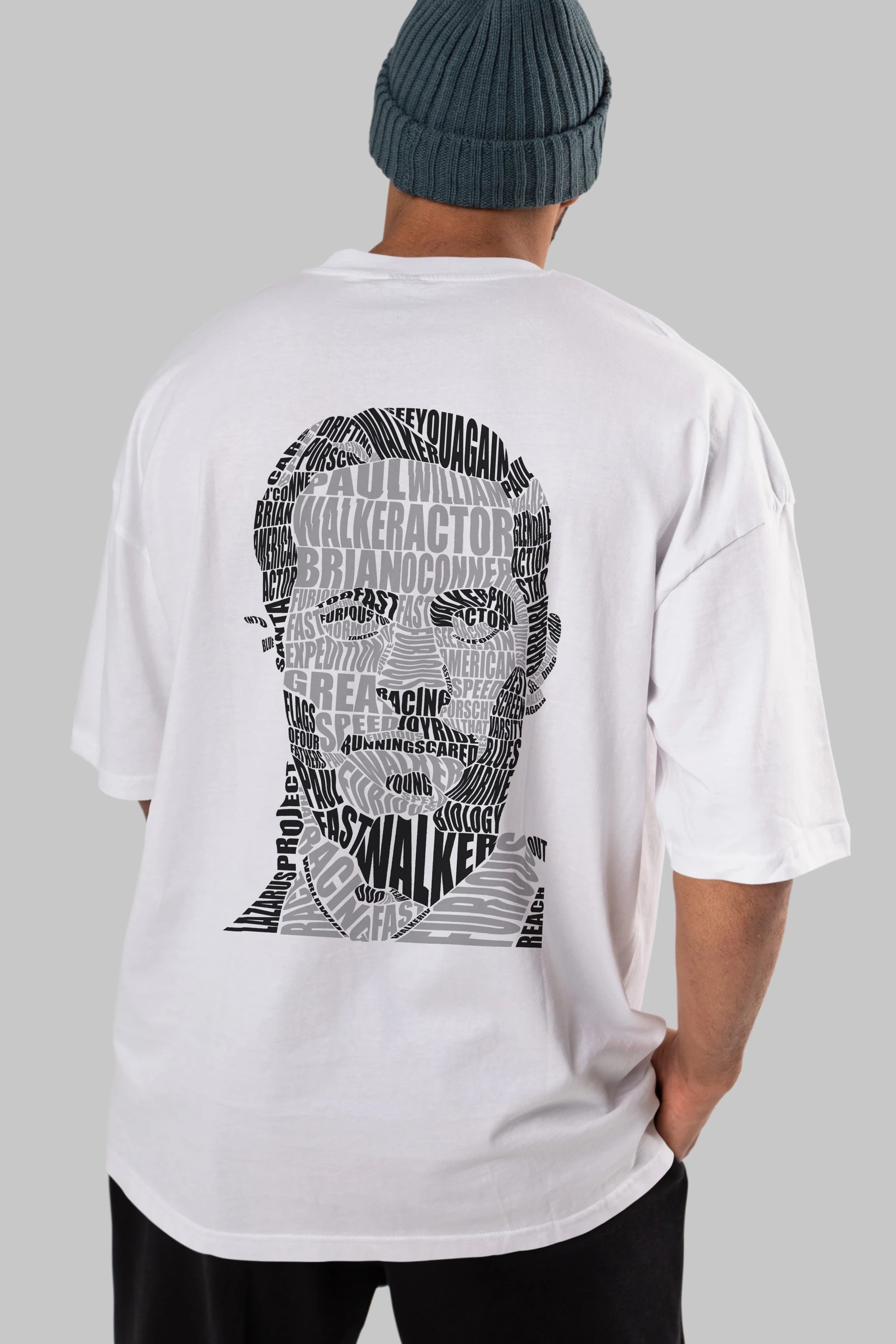 Paul Walker Calligram Arka Baskılı Oversize t-shirt %100 pamuk Erkek Kadın Unisex