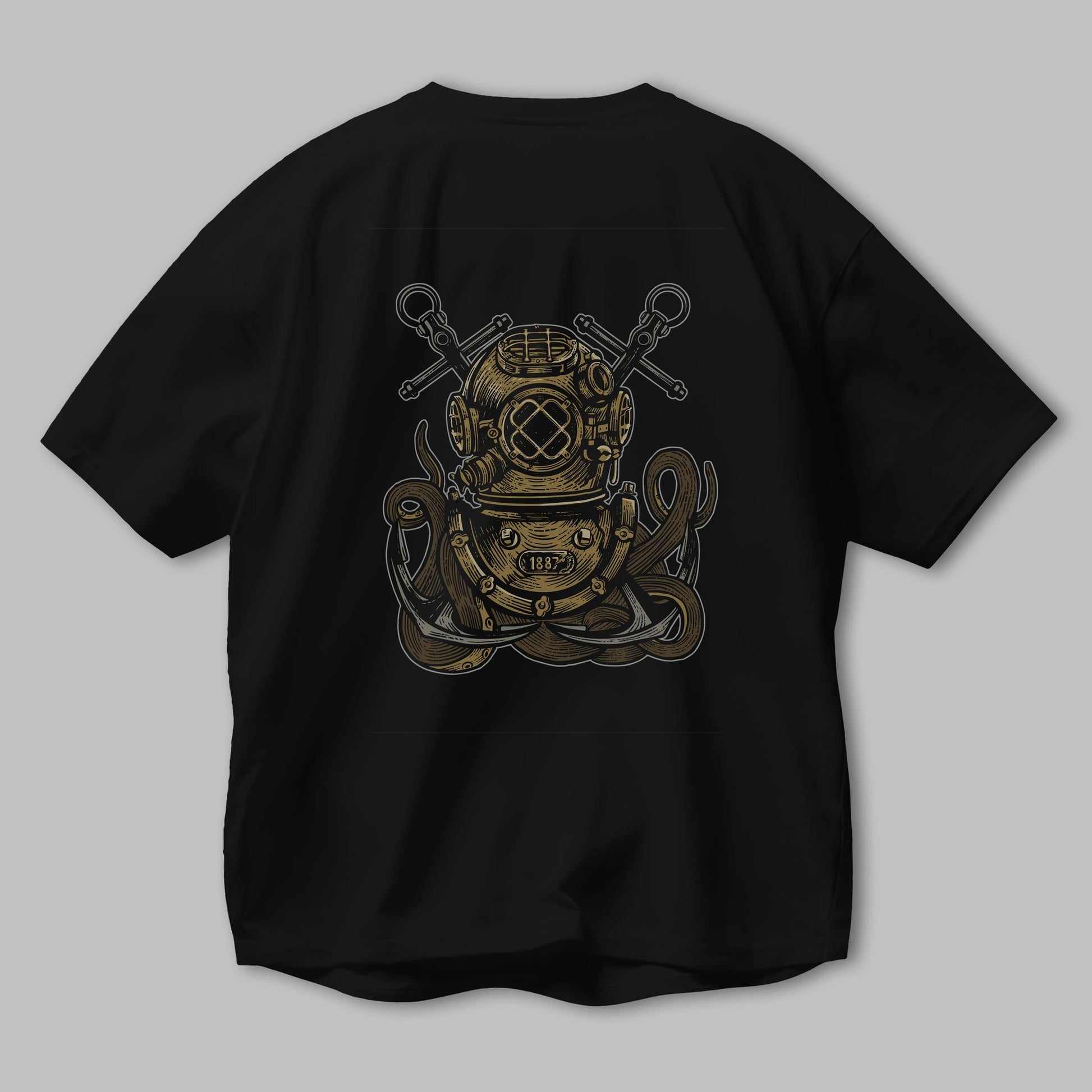 Diver Octopus Arka Baskılı Oversize t-shirt Erkek Kadın Unisex %100 Pamuk