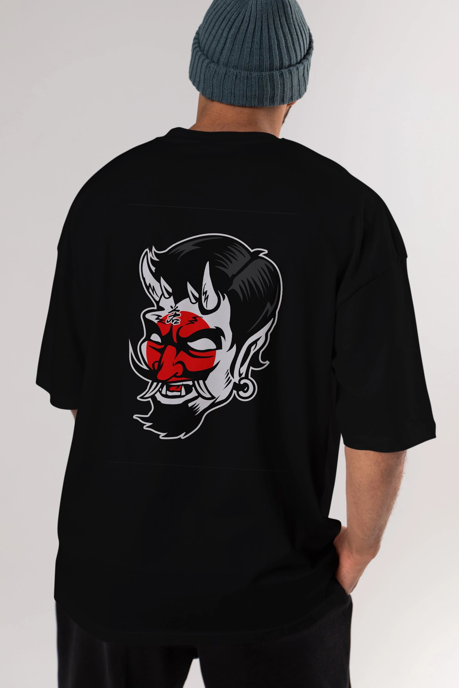Japanese Devil Arka Baskılı Oversize t-shirt Erkek Kadın Unisex %100 Pamuk tişort