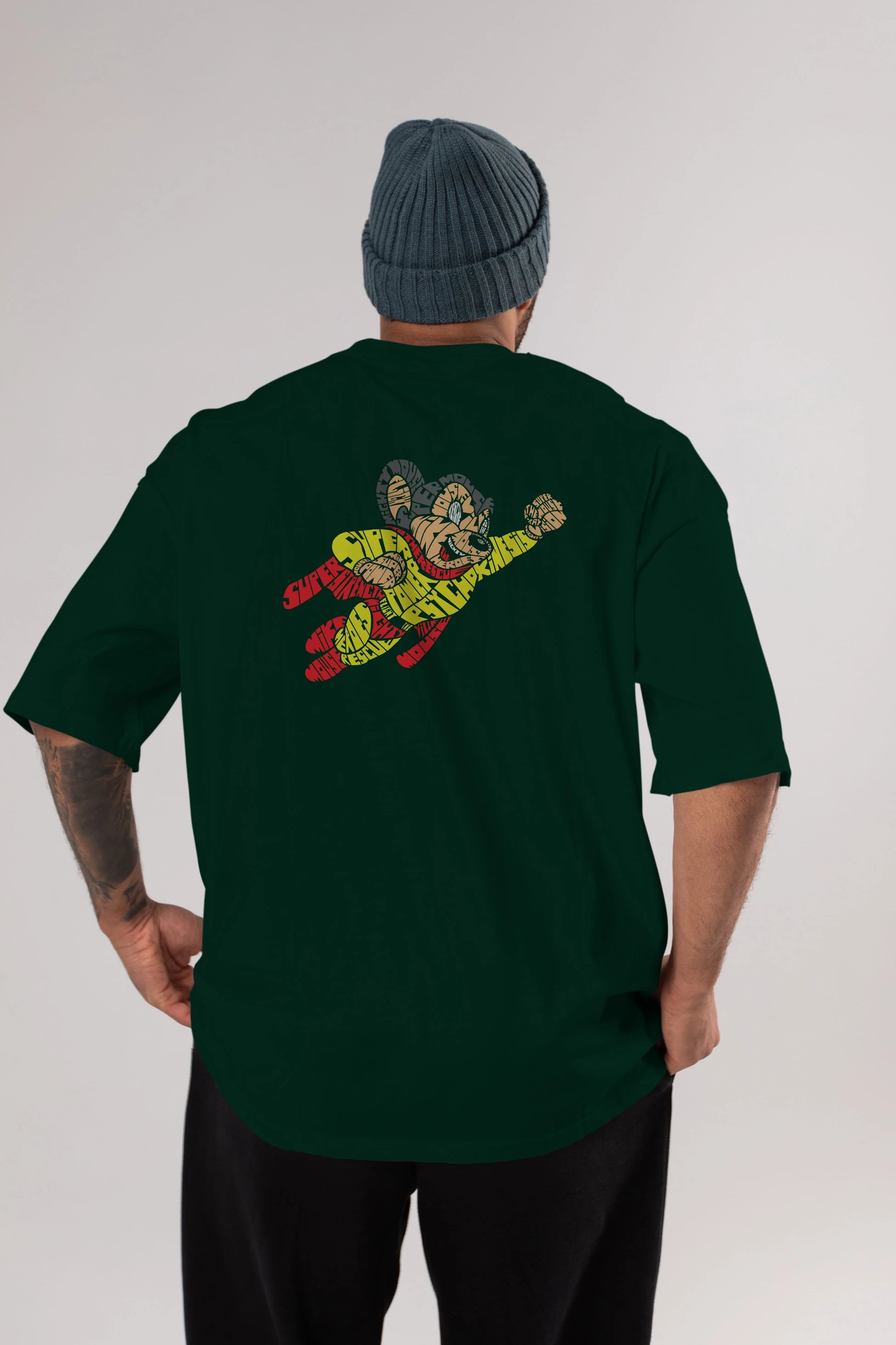 Mighty Mouse Arka Baskılı Oversize t-shirt %100 pamuk Erkek Kadın Unisex