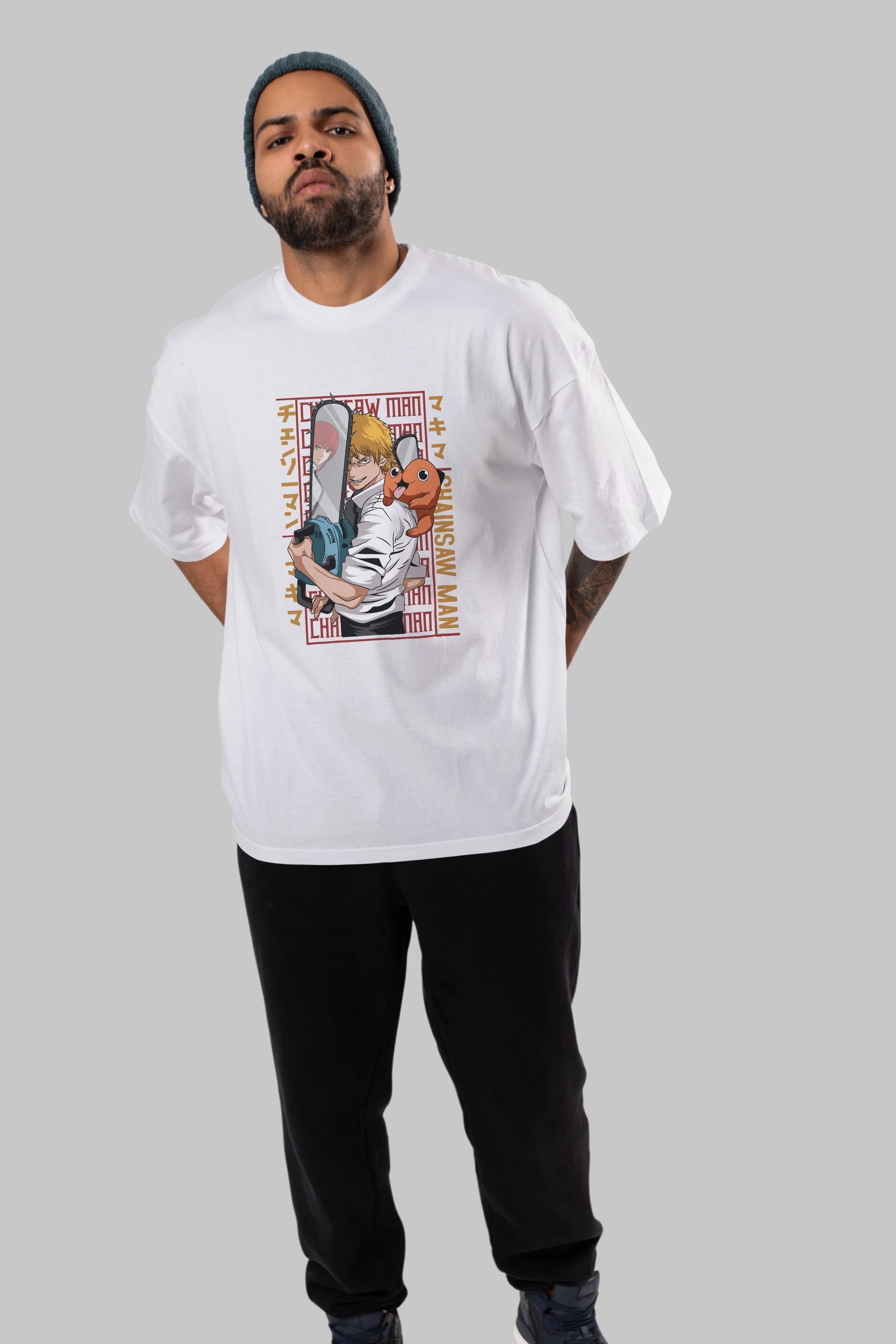 Chainsaw DENJI Anime Ön Baskılı Oversize t-shirt %100 pamuk Erkek Kadın Unisex