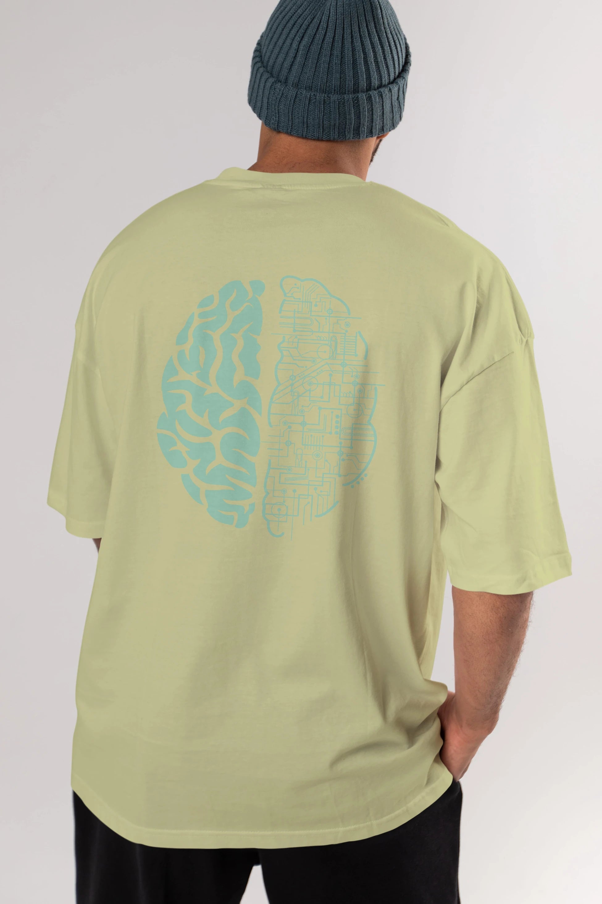 Electric Brain Arka Baskılı Oversize t-shirt %100 pamuk Erkek Kadın Unisex