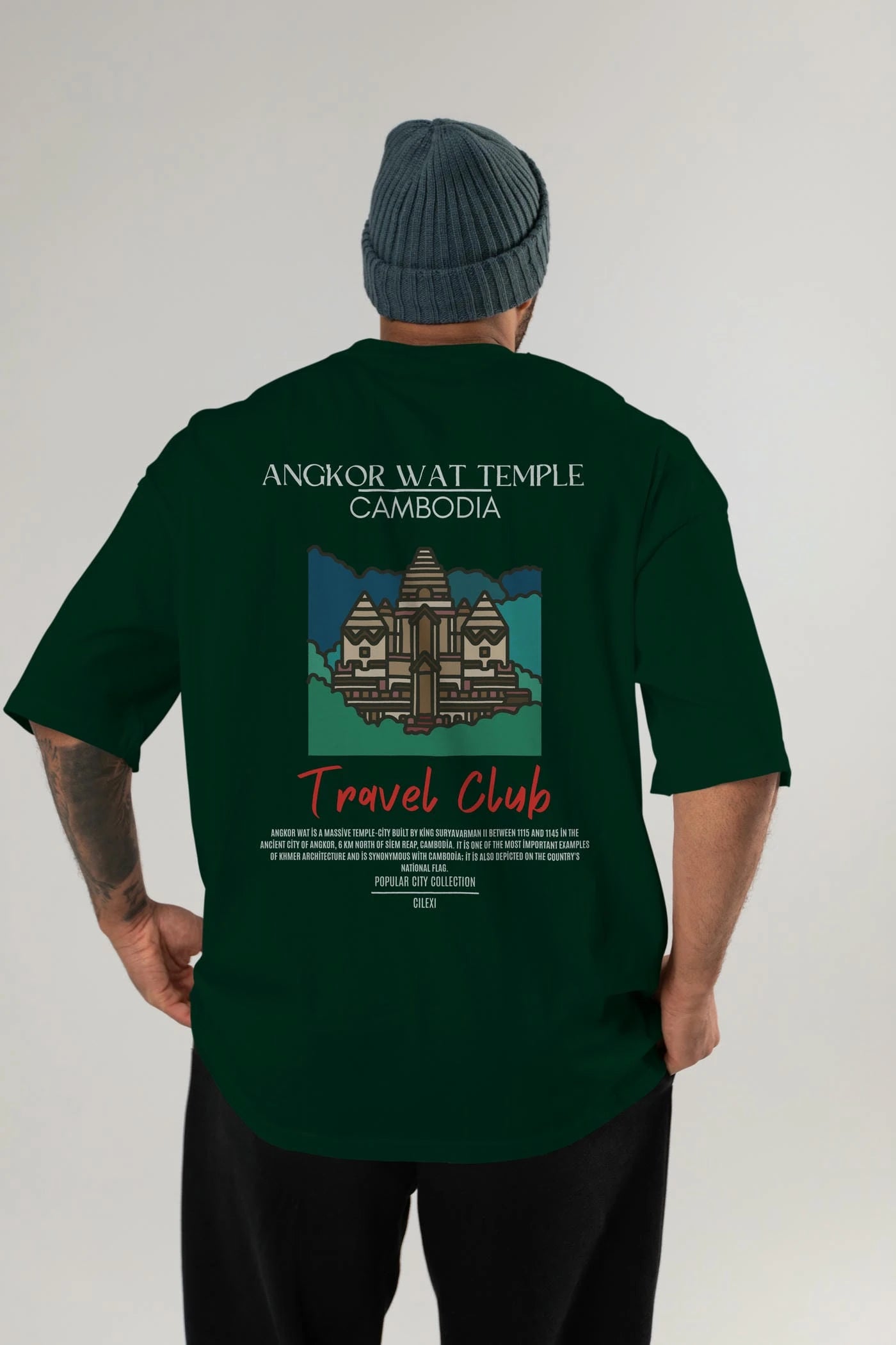 Angkor Wat Temple Cambodia Arka Baskılı Oversize t-shirt Erkek Kadın Pamuk Bisiklet Yaka tişort